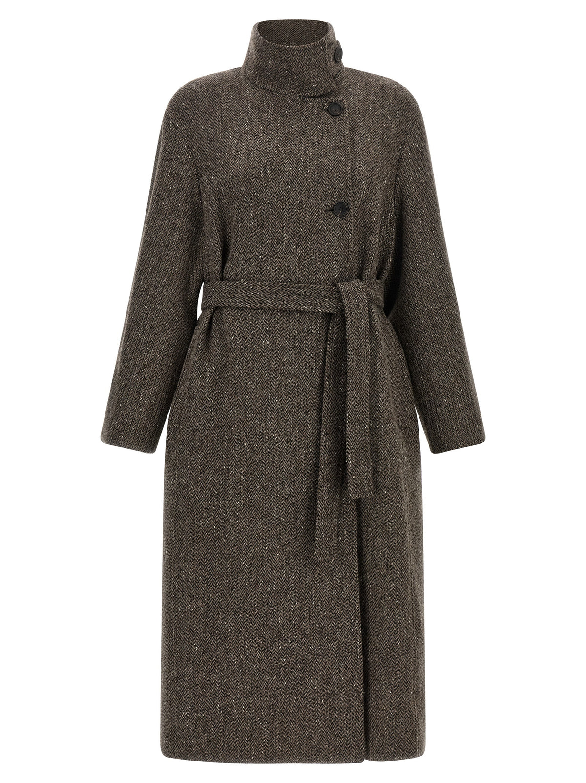 Elevate your winter wardrobe with the Brunello Cucinelli Brown Virgin Wool Coat, a masterpiece of fine virgin wool and lamé, embodying timeless elegance and sartorial rigor.