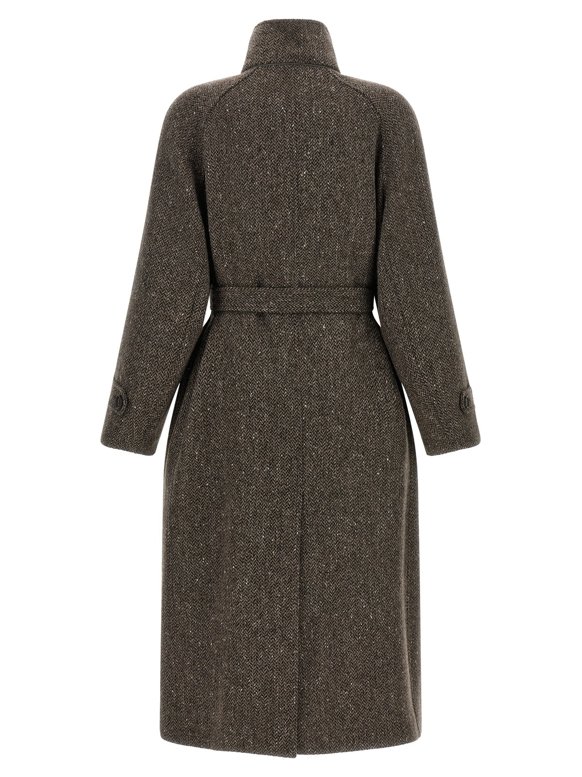Elevate your winter wardrobe with the Brunello Cucinelli Brown Virgin Wool Coat, a masterpiece of fine virgin wool and lamé, embodying timeless elegance and sartorial rigor.