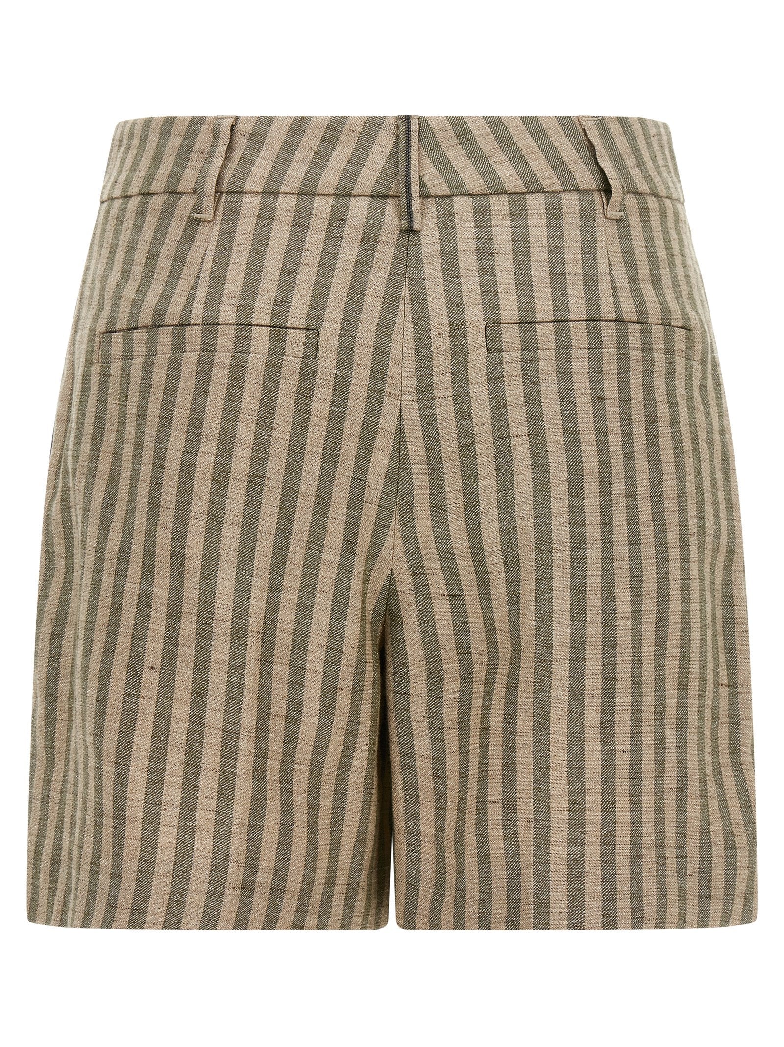 Elevate your summer wardrobe with Brunello Cucinelli Bicolor Linen Bermuda Shorts, crafted in Italy from a luxurious linen blend, embodying timeless elegance and sophisticated style.