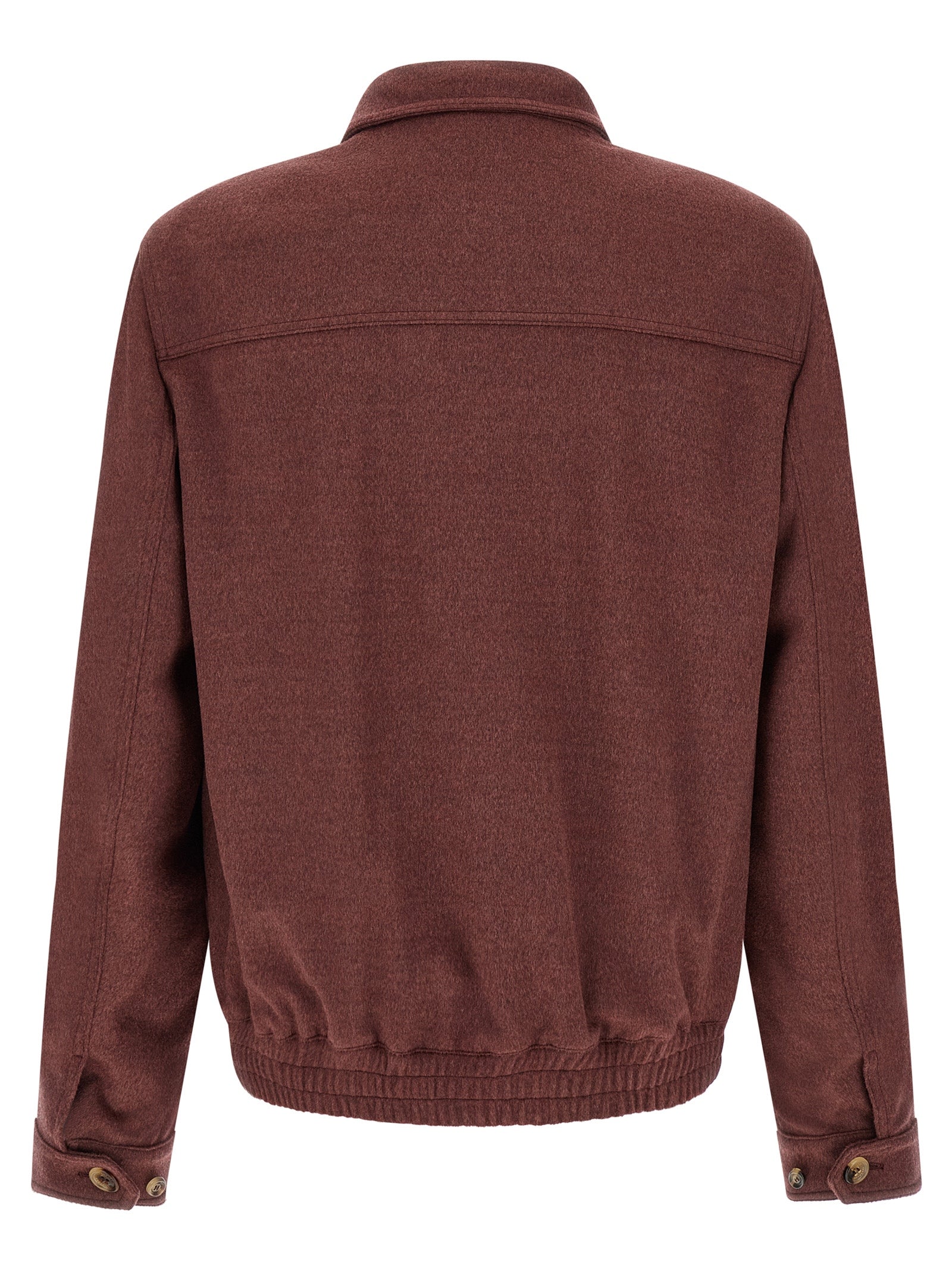 Indulge in the Brunello Cucinelli Bordeaux Virgin Wool Bomber, a masterpiece of Italian craftsmanship that elevates your wardrobe with timeless elegance and refined sophistication.
