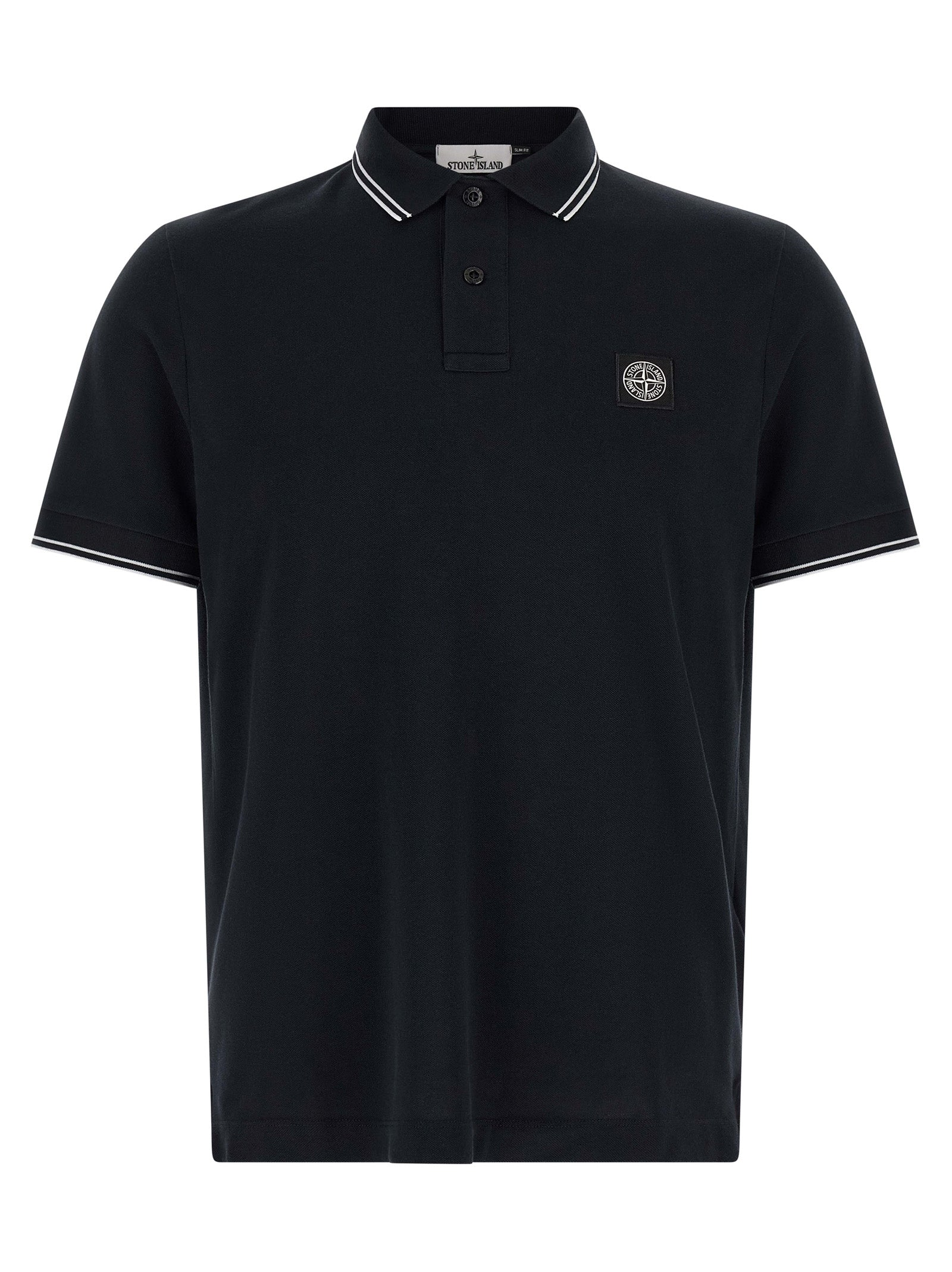 Indulge in the elegance of the Stone Island Blue Cotton Polo Shirt, crafted from luxurious stretch cotton piqué, embodying sophistication and timeless style for the discerning individual.