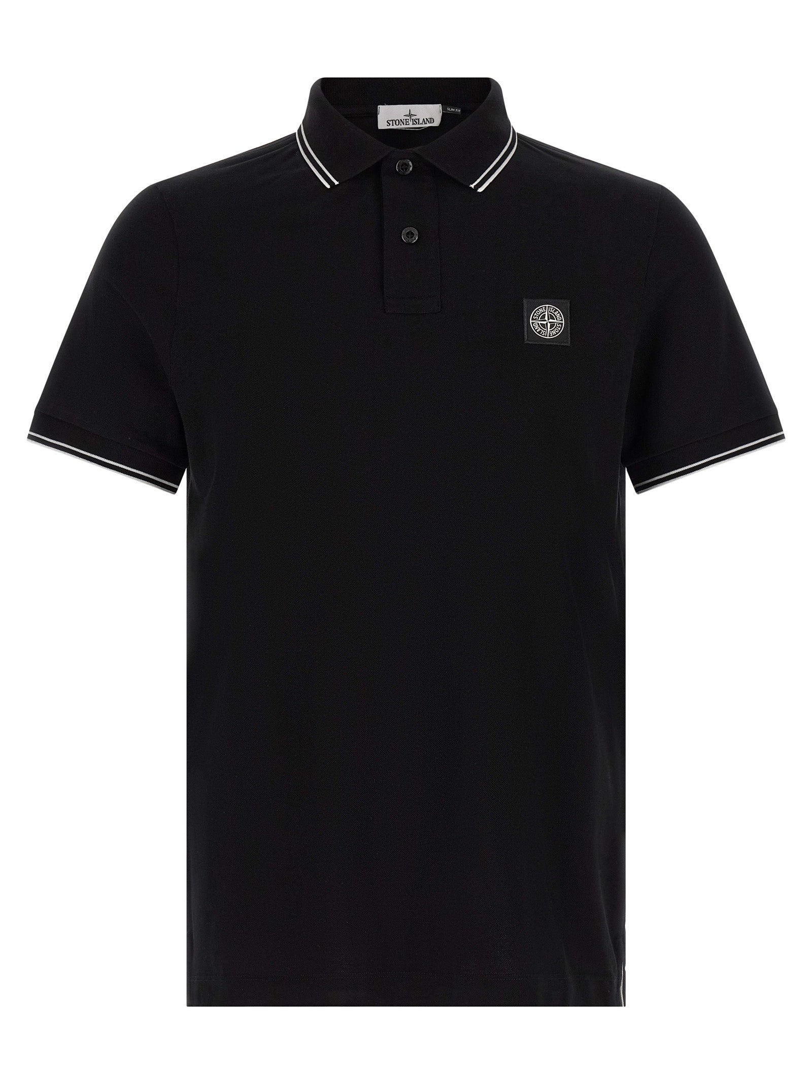 Elevate your wardrobe with the Stone Island Black Cotton Polo Shirt, a blend of luxurious stretch cotton and timeless elegance, perfect for any discerning individual.