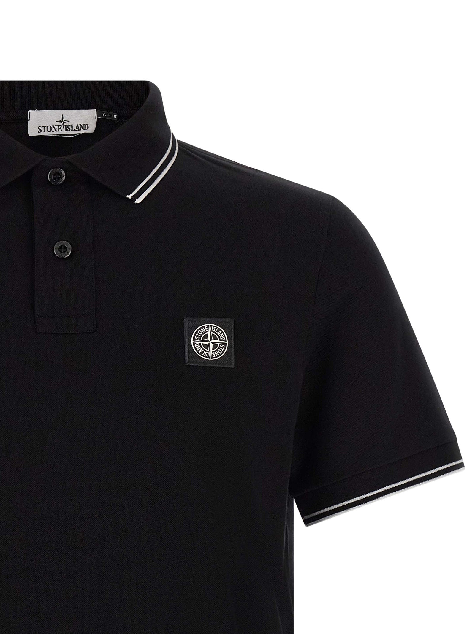 Indulge in the Stone Island Black Cotton Polo Shirt, where luxurious stretch cotton meets timeless elegance, perfect for those who appreciate refined sophistication.