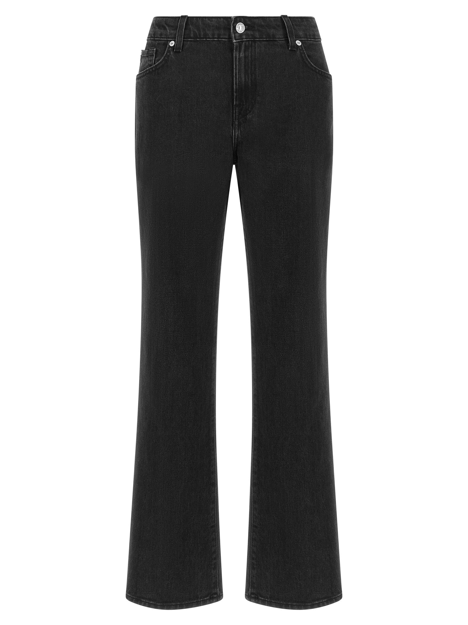 Experience the allure of 7 For All Mankind's Black Cotton Flared Jeans, where exquisite craftsmanship meets timeless elegance, perfect for any sophisticated wardrobe.
