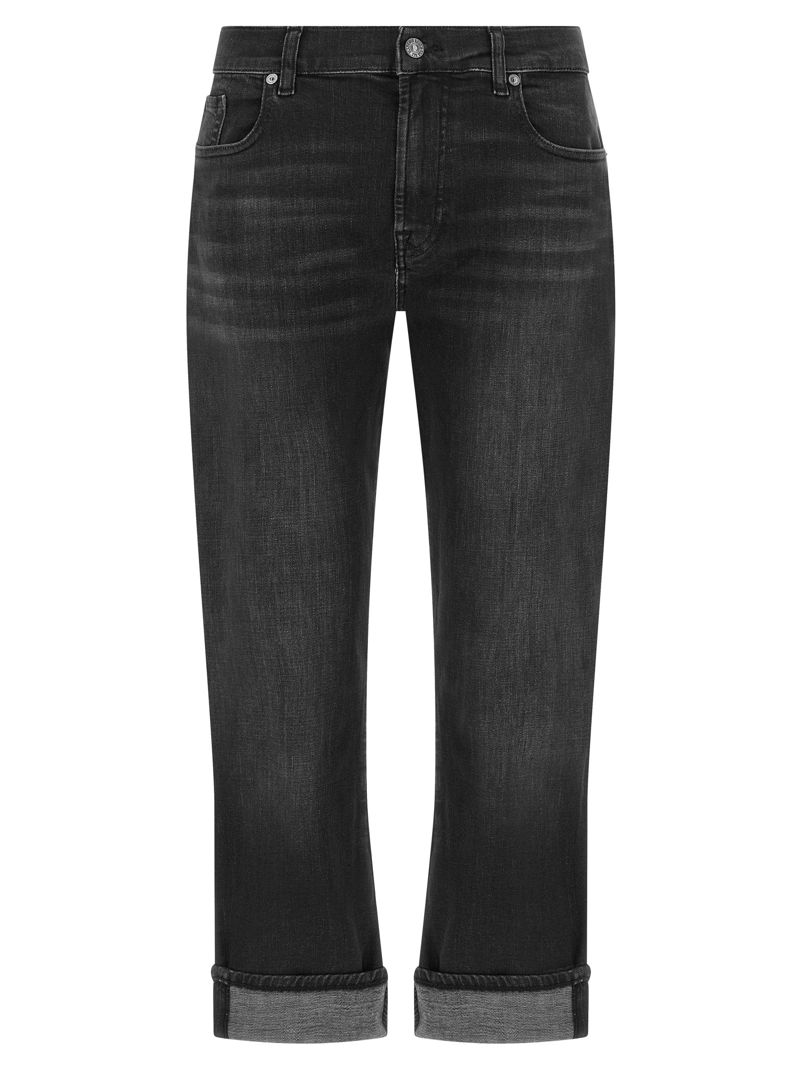 Experience the allure of 7 For All Mankind's Black Cotton Relaxed Fit Jeans, where luxurious craftsmanship meets modern sophistication, perfect for elevating your style.