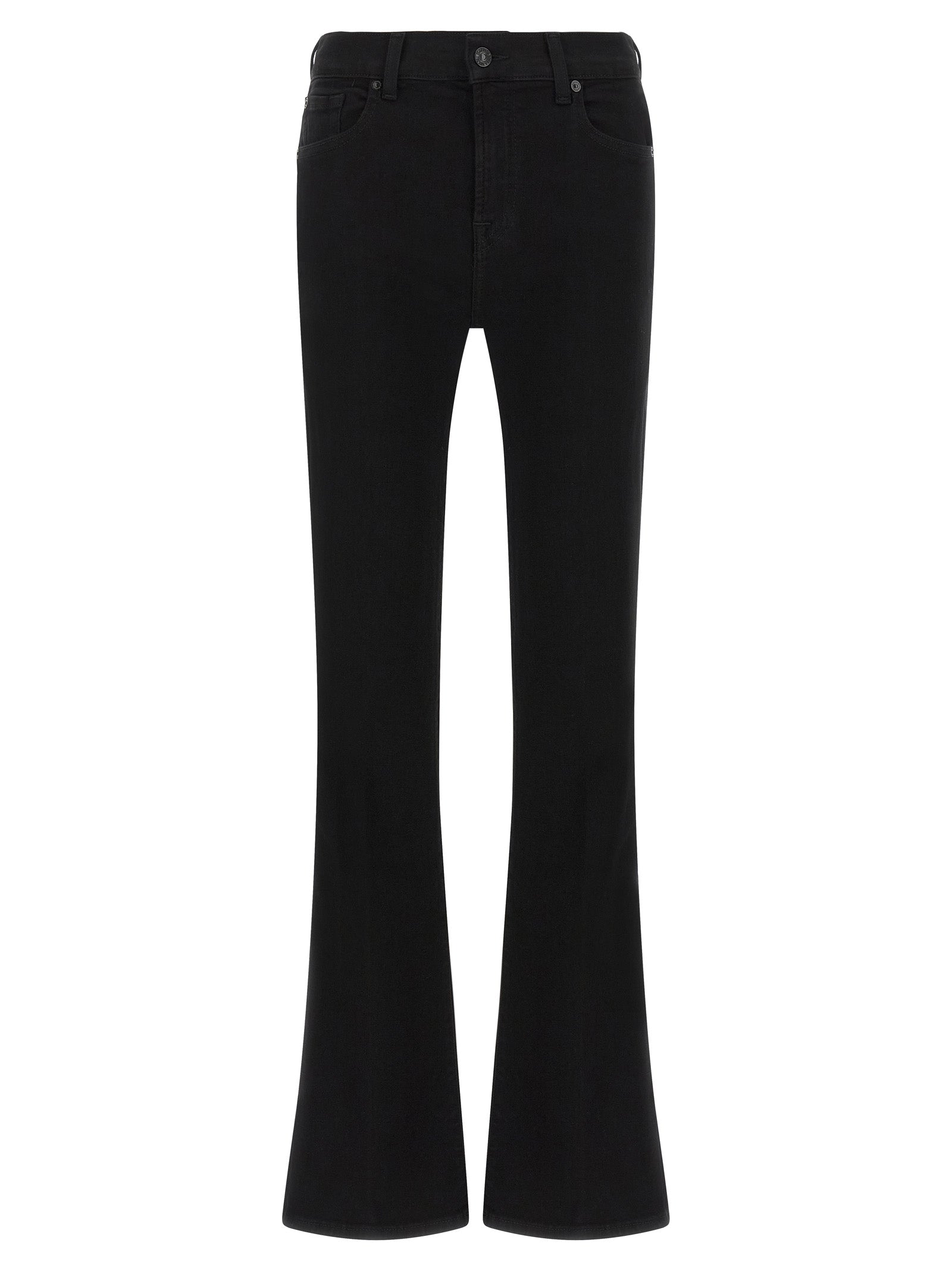 Indulge in the elegance of 7 For All Mankind Black Cotton Bootcut Jeans, crafted from luxurious ‘Slim Illusion’ denim for a flattering fit that exudes sophistication.