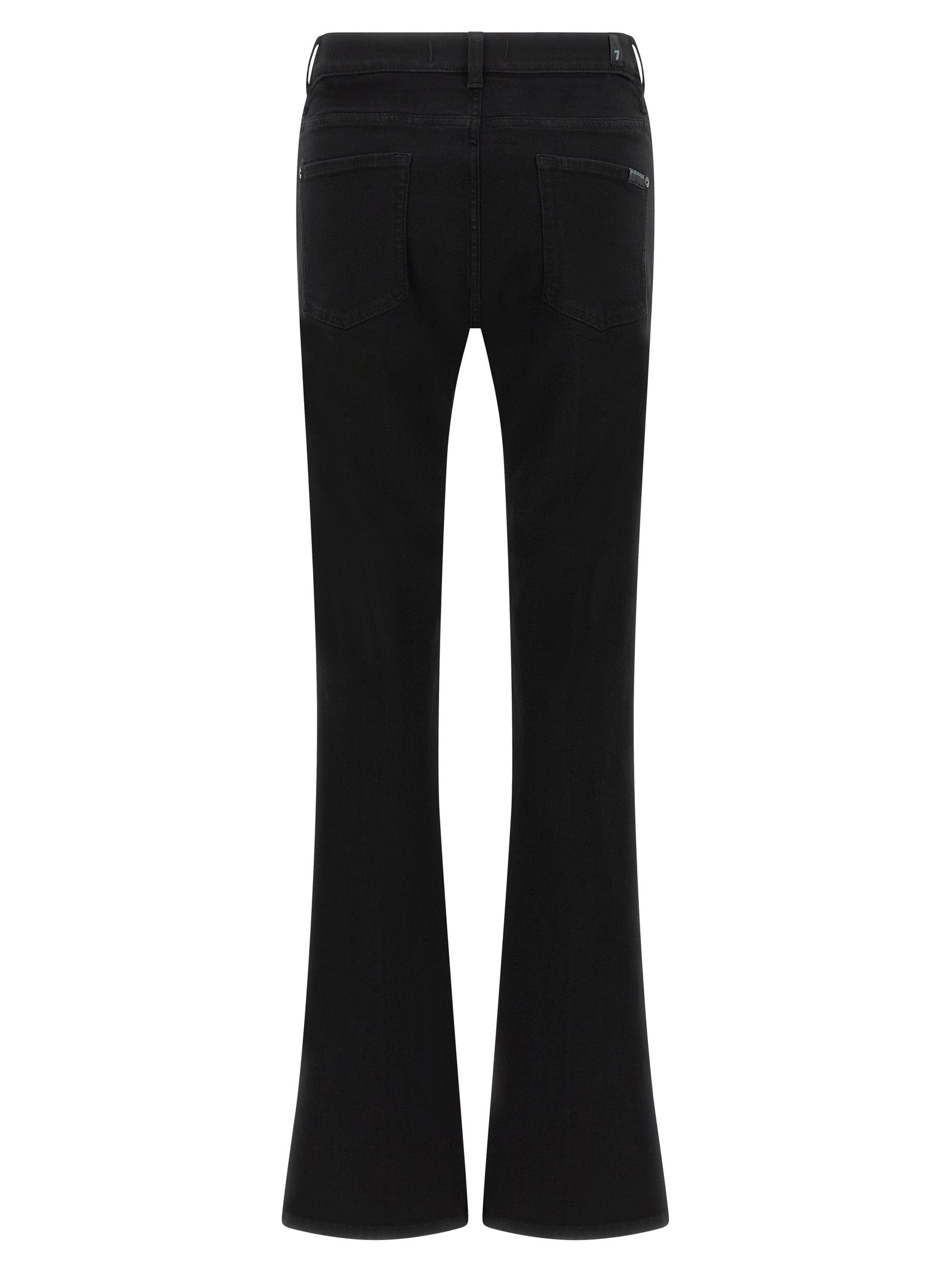 Indulge in the sophistication of 7 For All Mankind Black Cotton Bootcut Jeans, crafted from luxurious denim that sculpts your silhouette for timeless elegance.