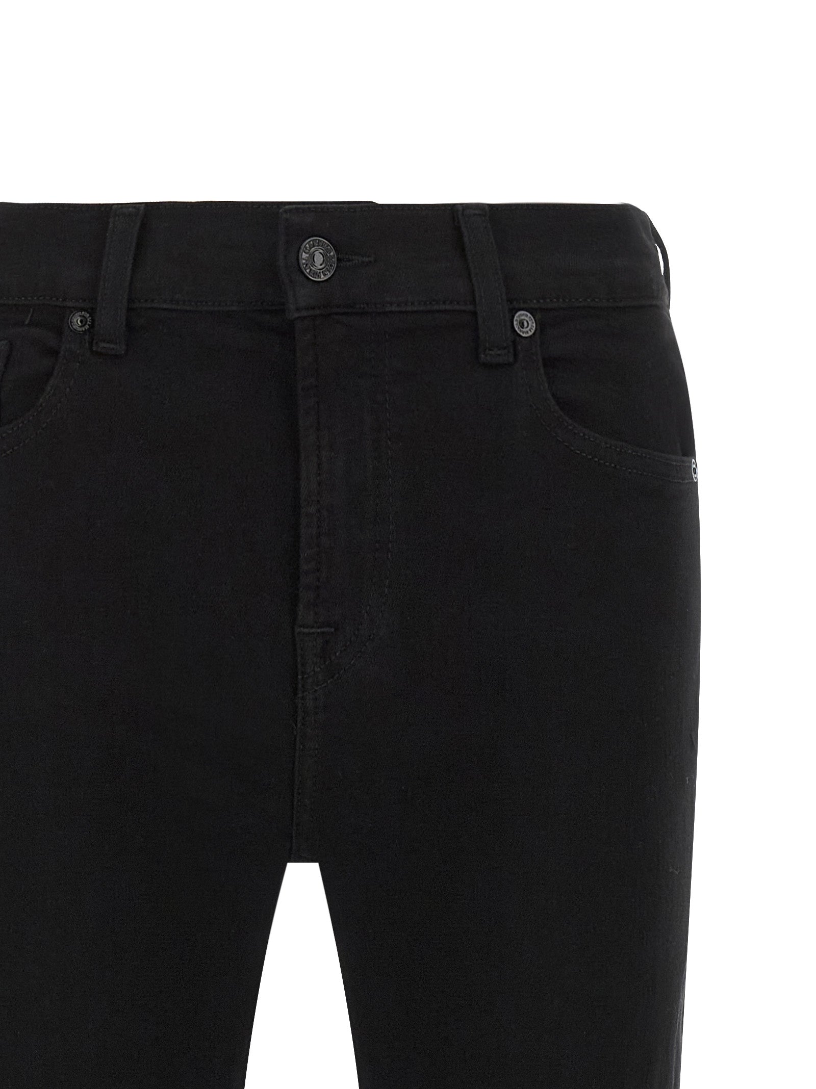 Indulge in the sophistication of 7 For All Mankind's Black Cotton Bootcut Jeans, crafted from luxurious ‘Slim Illusion’ denim for an exquisite, flattering fit.