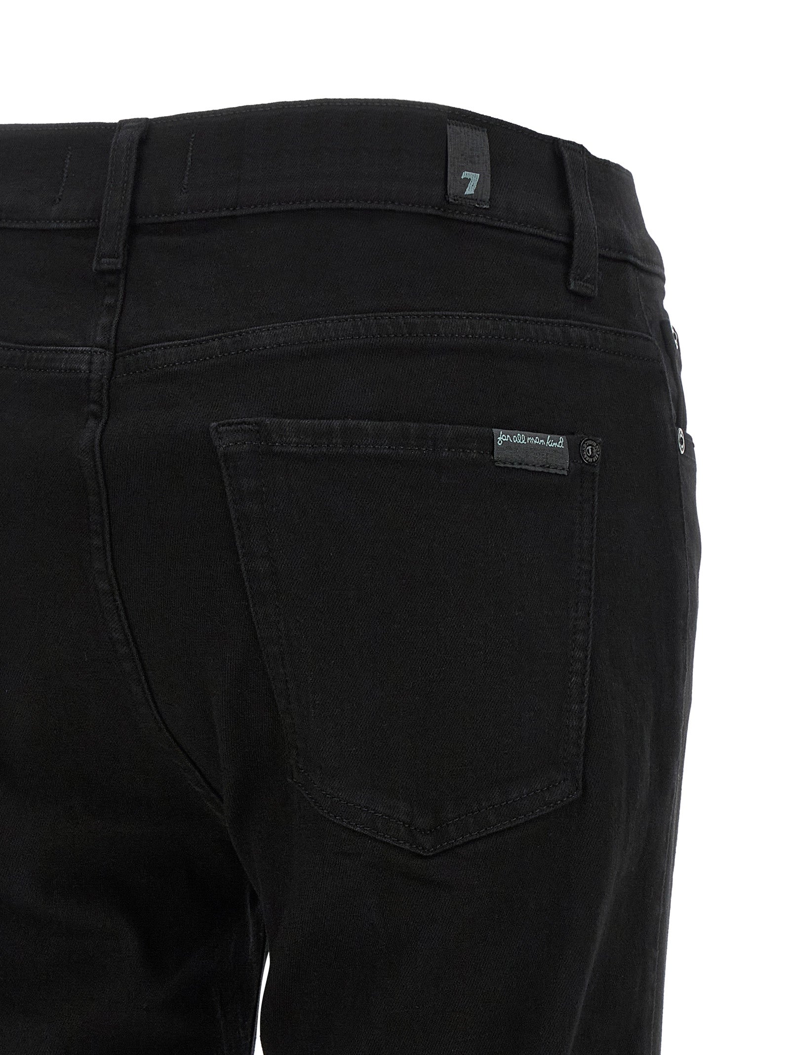 Experience the allure of 7 For All Mankind's Black Cotton Bootcut Jeans, crafted from luxurious ‘Slim Illusion’ denim for a flawless silhouette that embodies timeless elegance.