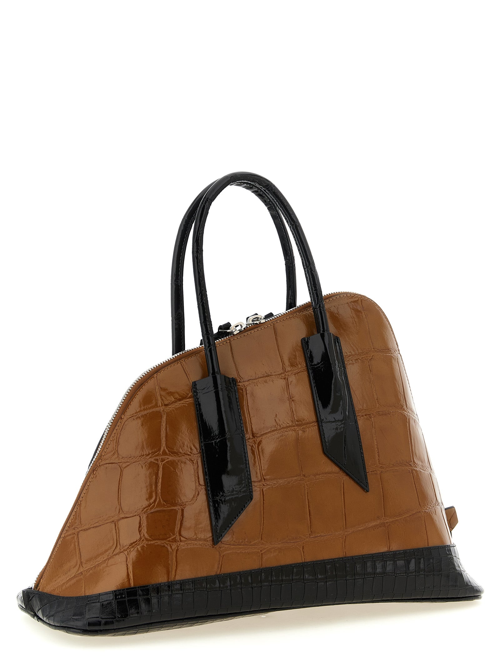 Discover the Attico Brown Calf Leather Bos Taurus Handbag, a luxurious statement piece crafted from premium cowhide, embodying elegance and sophistication for the discerning individual.