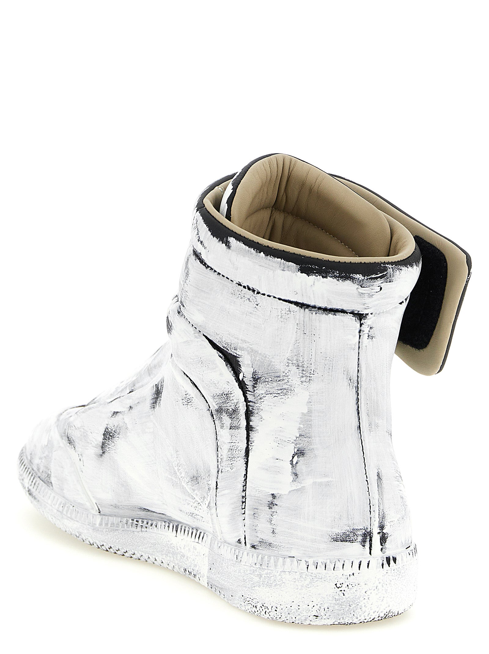 Experience the exquisite Maison Margiela Bicolor Calfskin Athletic Sneakers, where Italian craftsmanship meets avant-garde elegance for a statement of luxury and individuality.