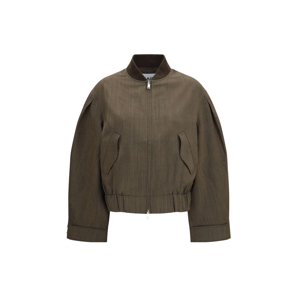 Ganni Bicolor Wool Bomber Jacket - Luxury Fashion Redefined
