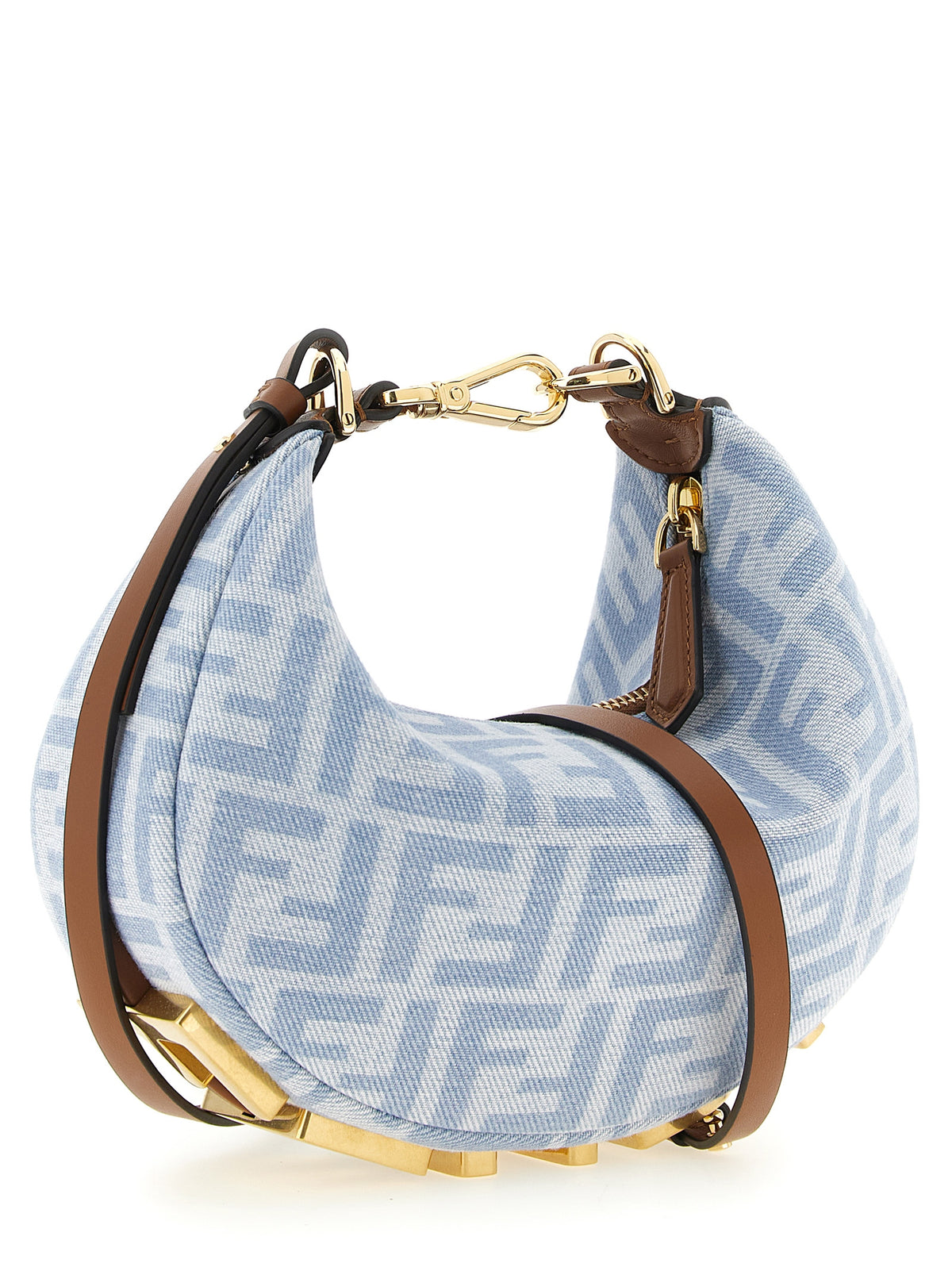 Elevate your style with the Fendi Blue Cotton Handbag from the Fendigraphy collection, a masterful blend of structured denim and opulent accents, embodying timeless elegance.