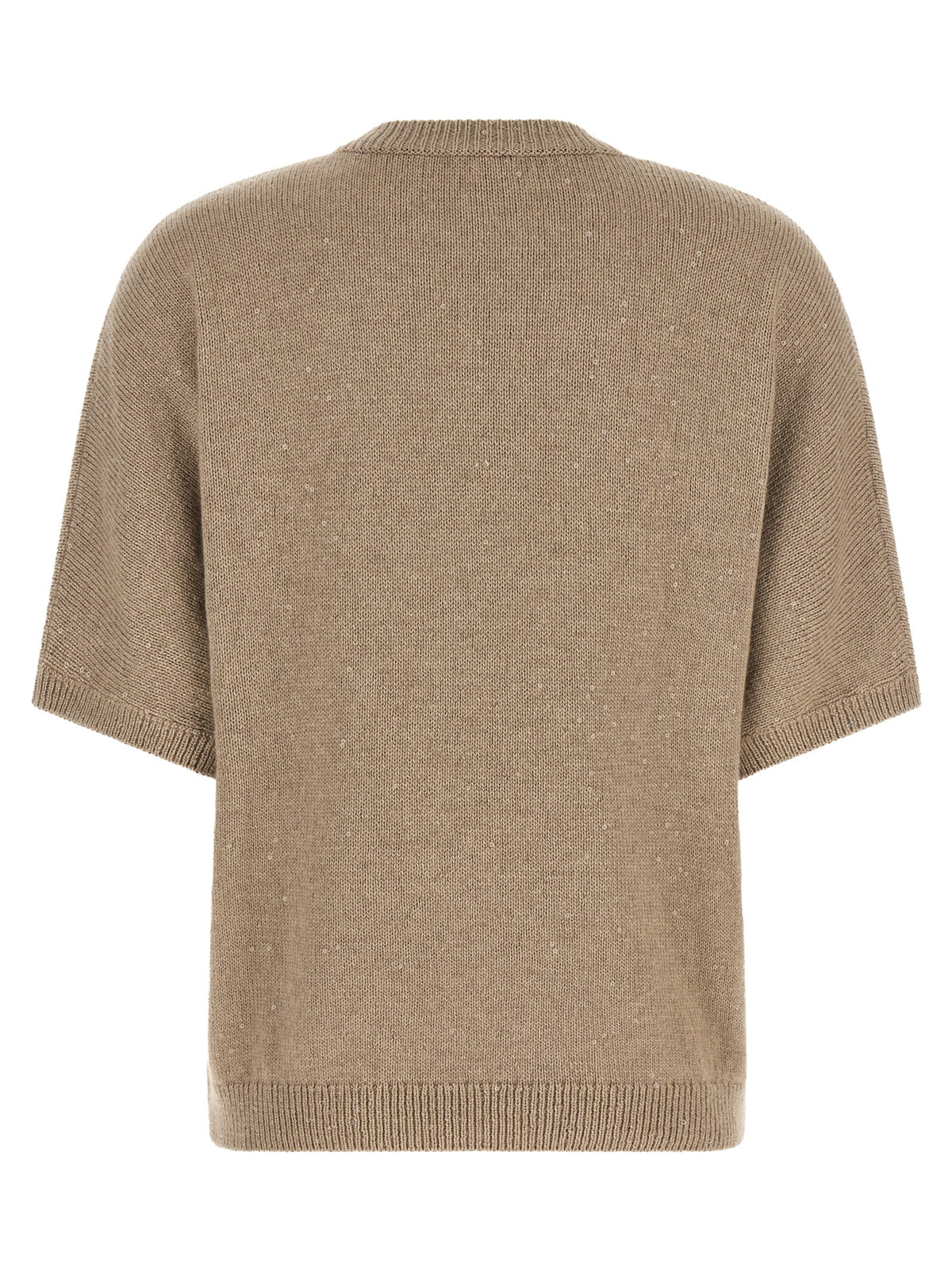 Experience the elegance of the Brunello Cucinelli Beige Cashmere Cardigan, a luxurious blend of cashmere and silk, adorned with delicate sequins for timeless sophistication.