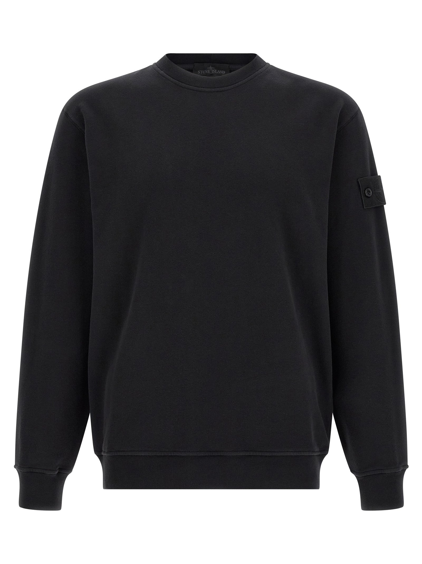 Indulge in the exquisite Stone Island Black Cotton Sweatshirt, crafted from sustainable organic cotton, embodying luxury and style for the discerning individual.