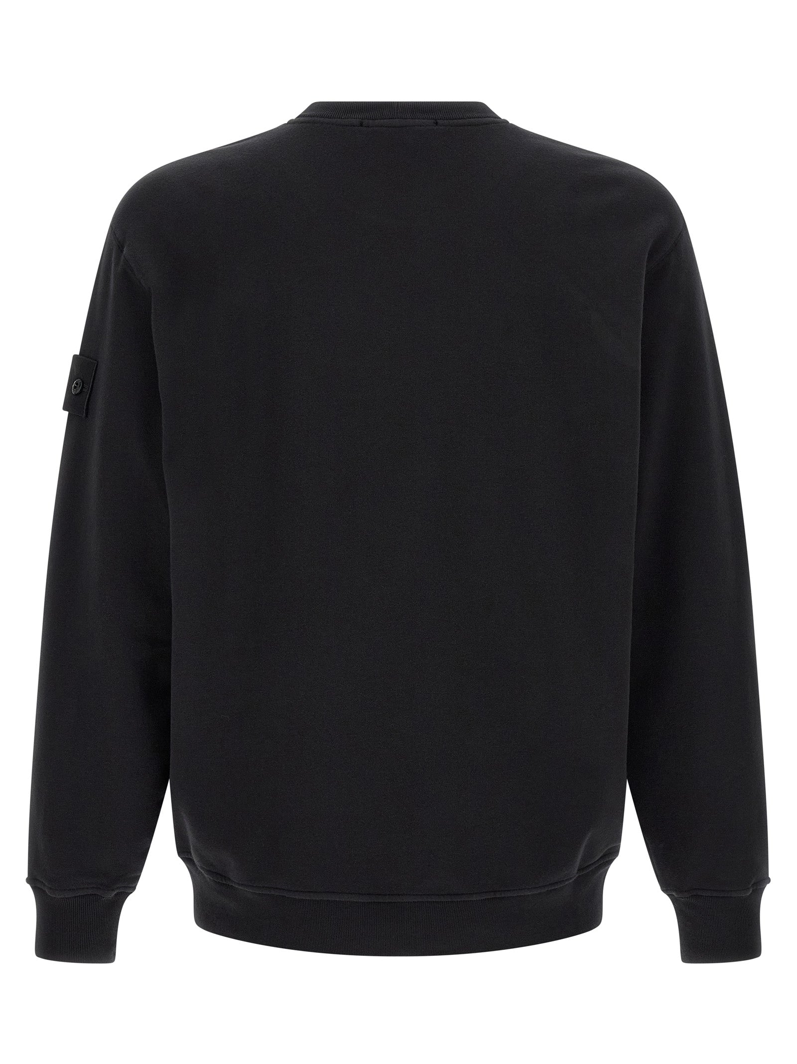 Experience the epitome of sophistication with the Stone Island Black Cotton Sweatshirt, crafted from sustainable organic cotton for unmatched comfort and timeless elegance.