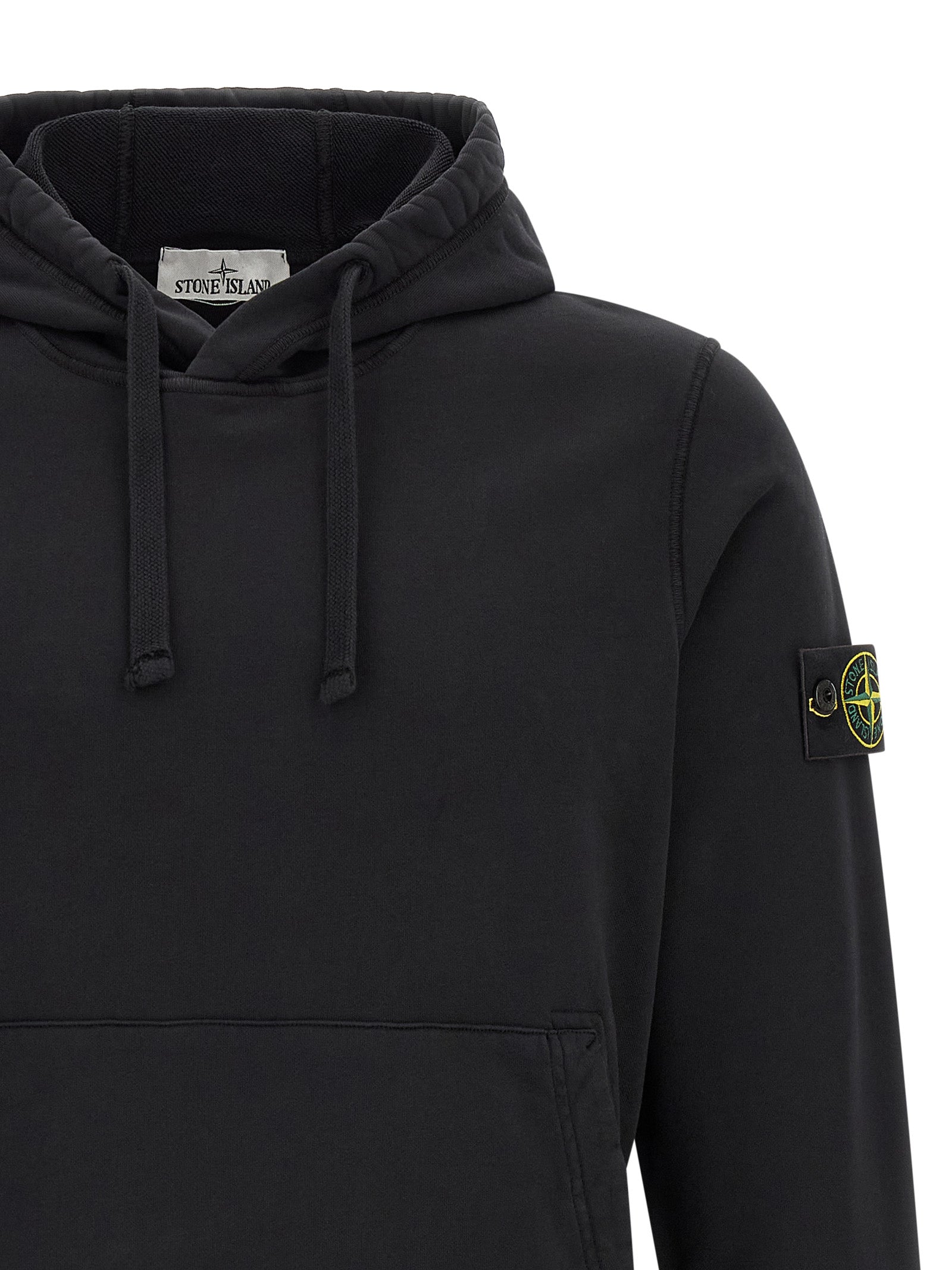 Experience the allure of the Stone Island Black Cotton Sweatshirt, crafted from organic cotton with a luxurious garment-dyed finish, perfect for the discerning individual.