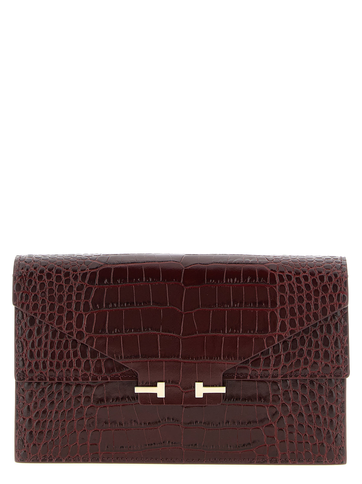 Elevate your elegance with the Tom Ford Bordeaux Calfskin Clutch Bag, a masterpiece of Italian craftsmanship, blending luxurious materials with timeless sophistication.