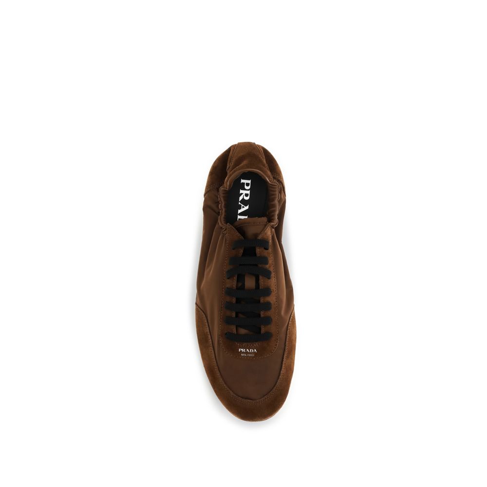 Prada Brown Rubber Athletic Sneakers - Luxurious Re-Nylon & Suede