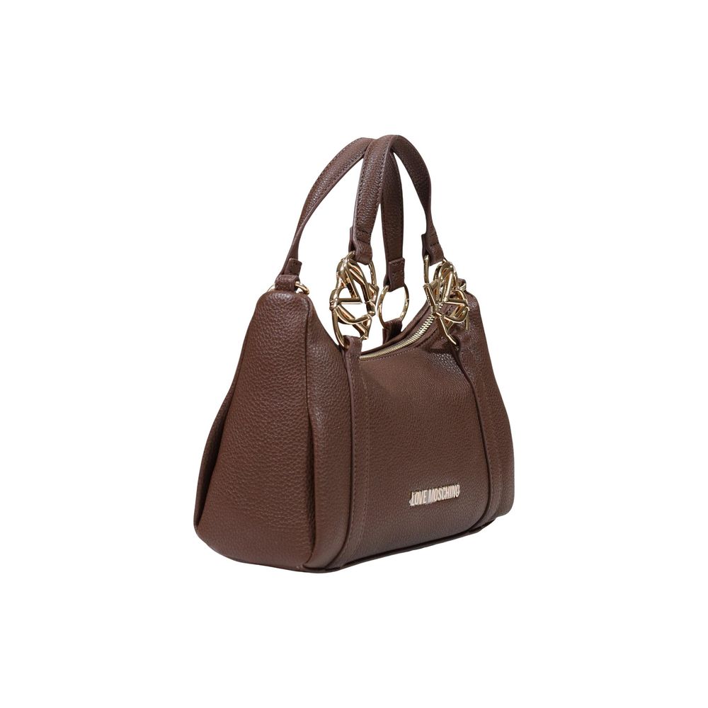 Elevate your style with the Love Moschino Brown Polyethylene Handbag, a masterpiece of pebbled polyurethane that embodies sophistication and playful elegance.