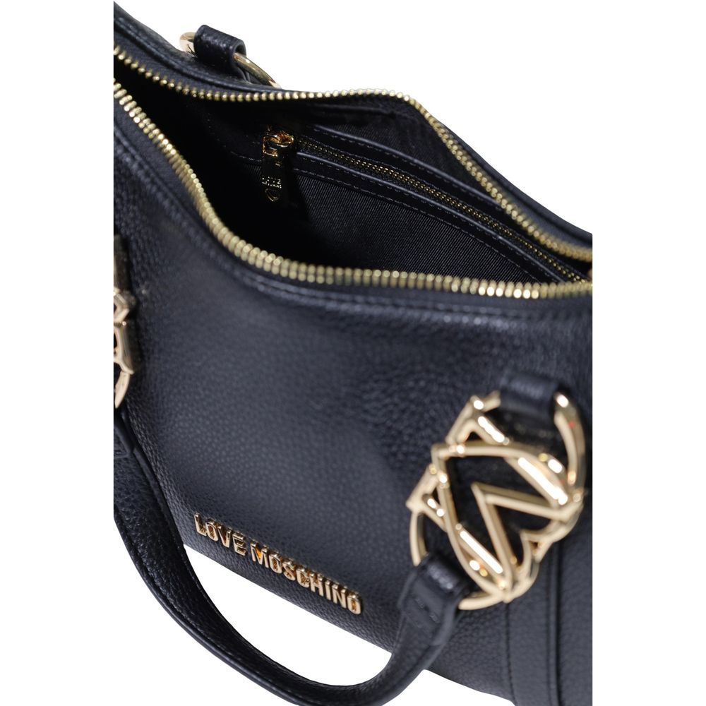 Indulge in the exquisite Love Moschino Black Polyethylene Handbag, a luxurious blend of sophistication and durability, perfect for elevating any occasion.