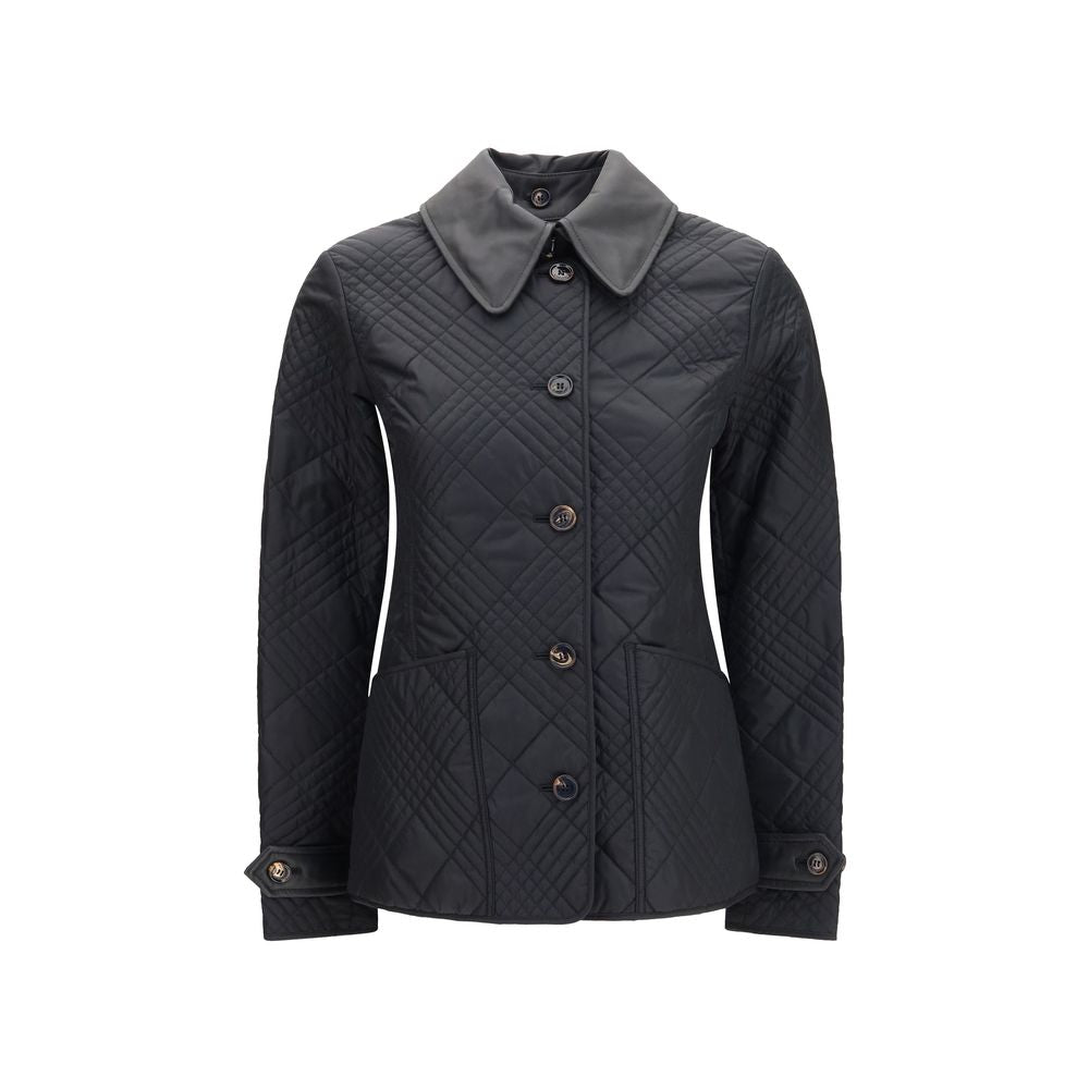 Discover the Burberry Black Polyamide Full-Length Jacket, a masterpiece of lightweight luxury and signature Micro Check quilting, perfect for the discerning individual.