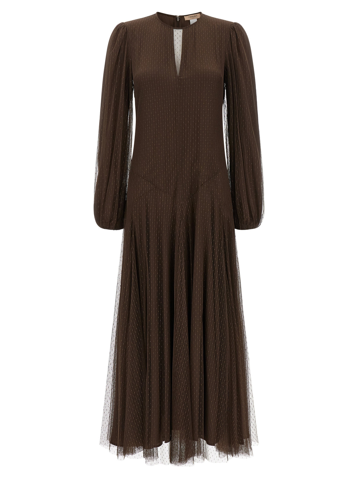 Indulge in the allure of the Twinset Brown Polyester Long Dress, a masterpiece of luxurious craftsmanship and timeless elegance, perfect for captivating moments.