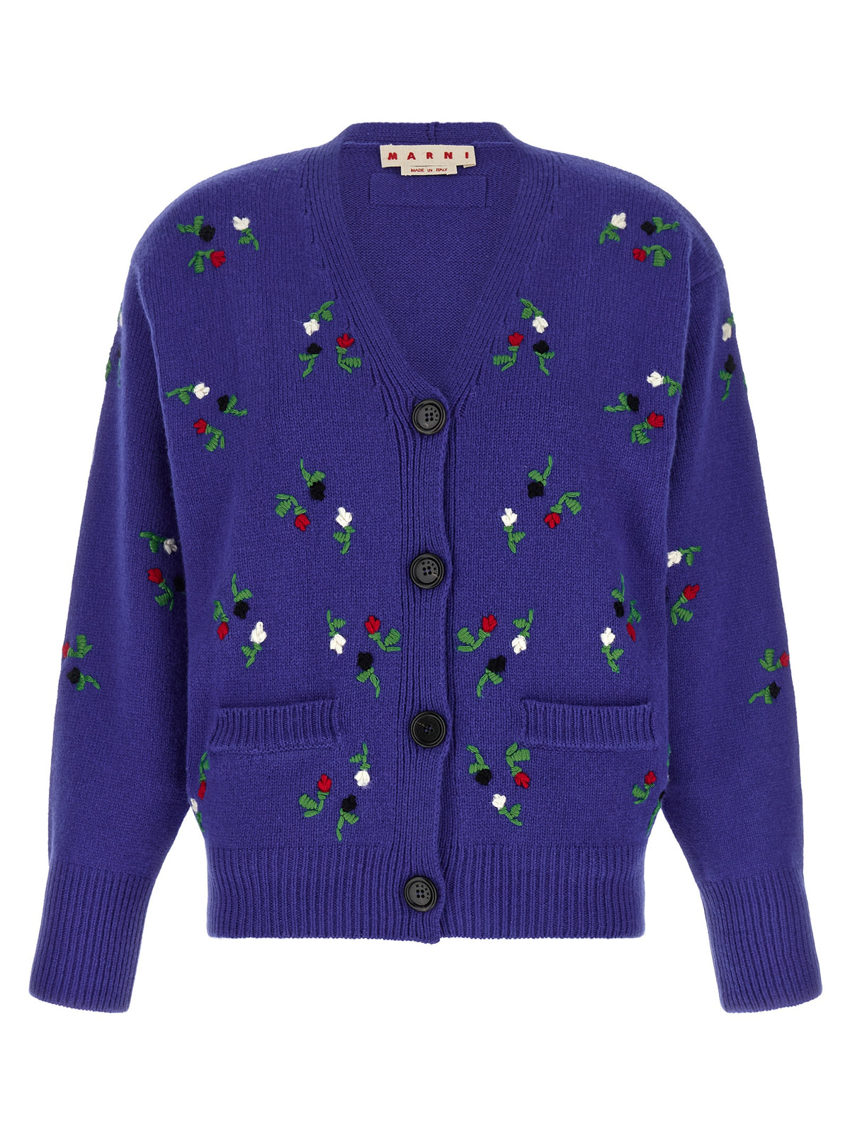 Marni Blue Virgin Wool Cardigan - Exquisite Floral Elegance