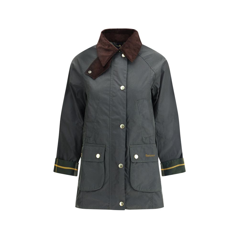 Indulge in the Barbour Bicolor Cotton Coat, a timeless blend of heritage and modern elegance, crafted from 100% cotton with exquisite tartan lining for luxurious comfort.