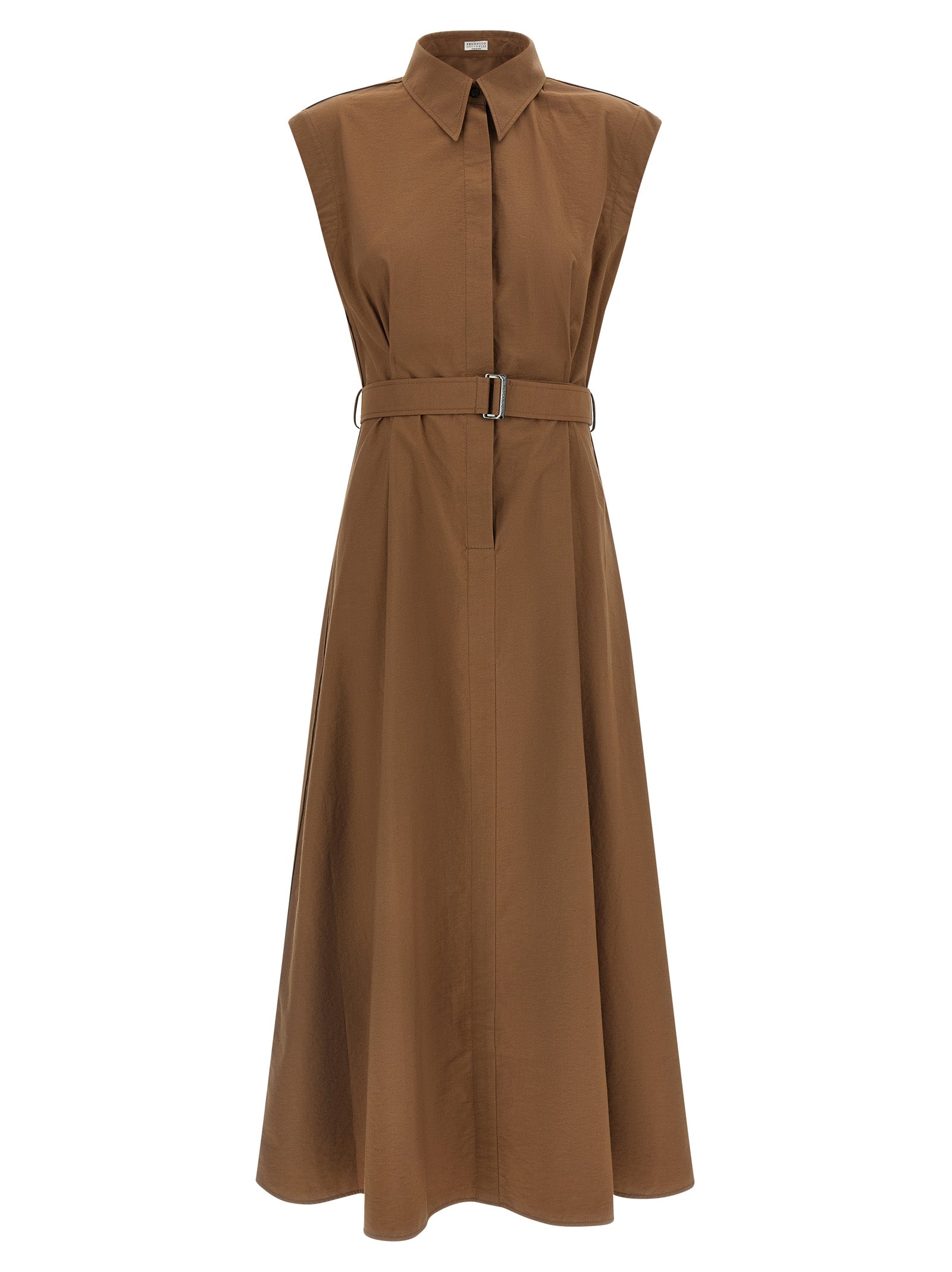 Brunello Cucinelli Brown Cotton Midi Dress - Timeless Elegance