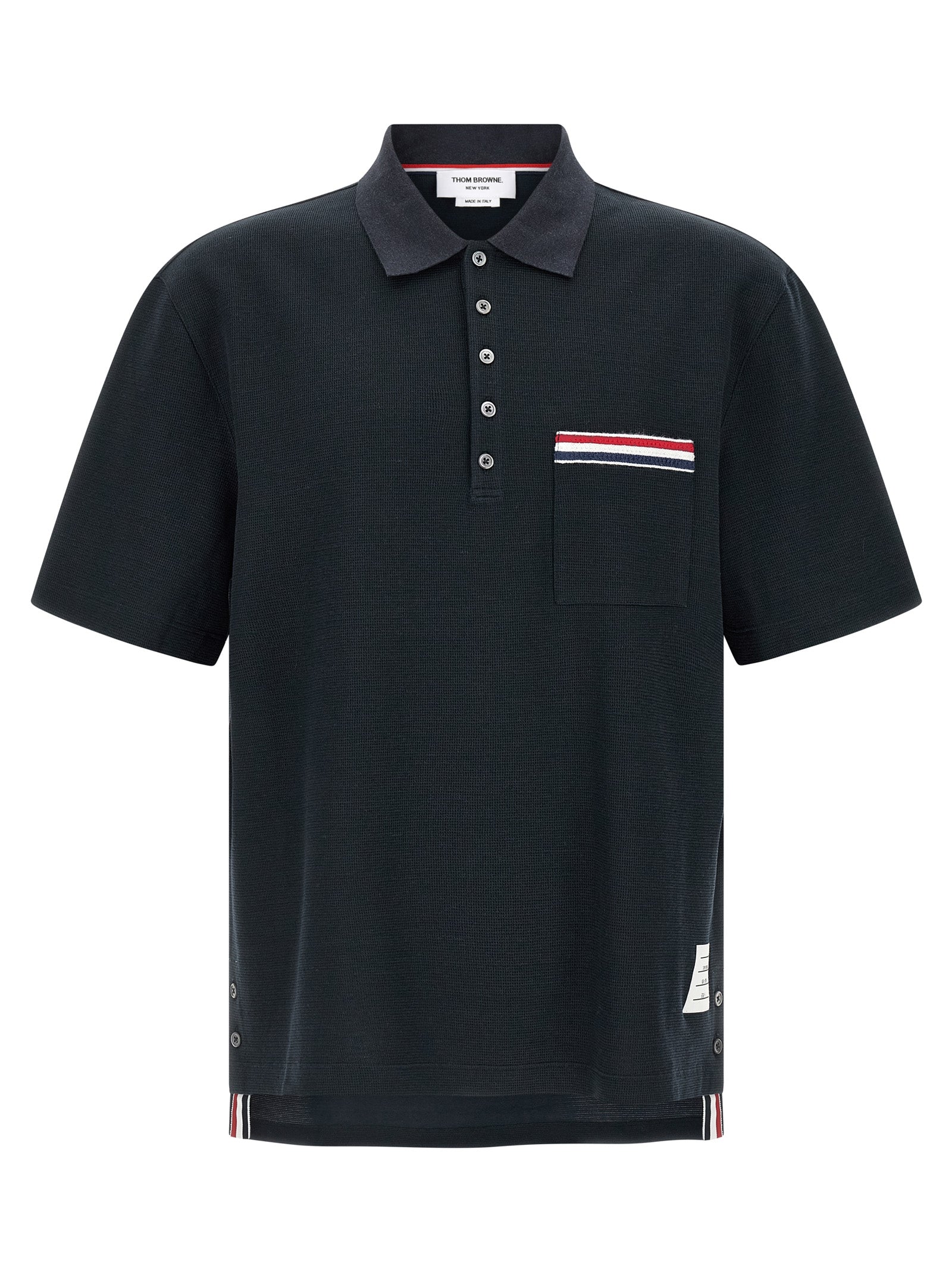 Indulge in the exquisite Thom Browne Blue Cotton Polo Shirt, a masterpiece of Italian craftsmanship, blending luxurious materials for timeless elegance and effortless sophistication.