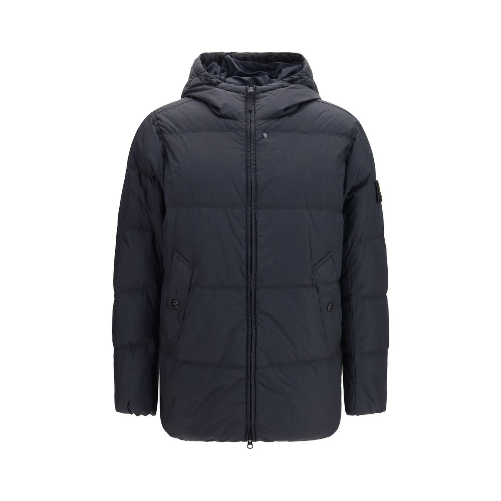 Stone Island Blue Goose Down Full-Length Jacket in Luxe Nylon