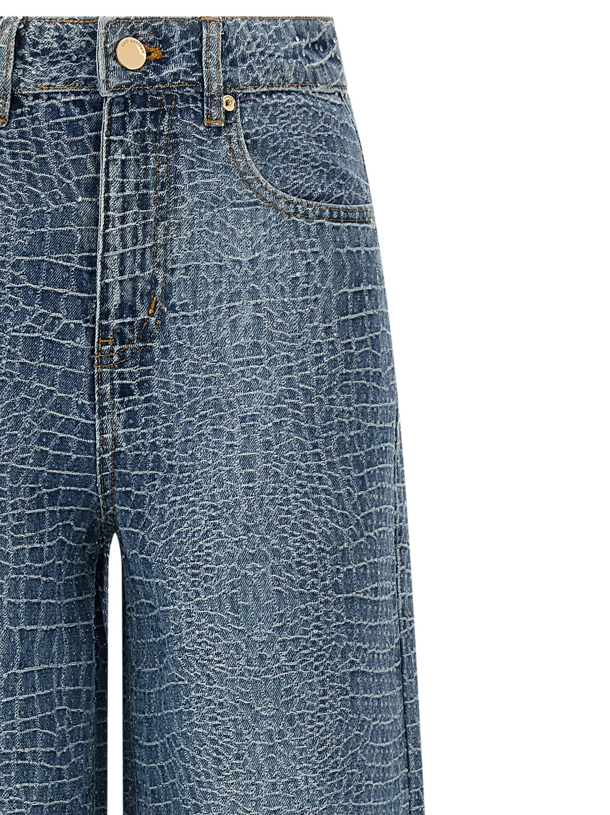 Indulge in the exquisite Self-Portrait Blue Cotton Jeans, where luxurious crocodile weave and crystal appliqué redefine sophistication for the discerning individual.