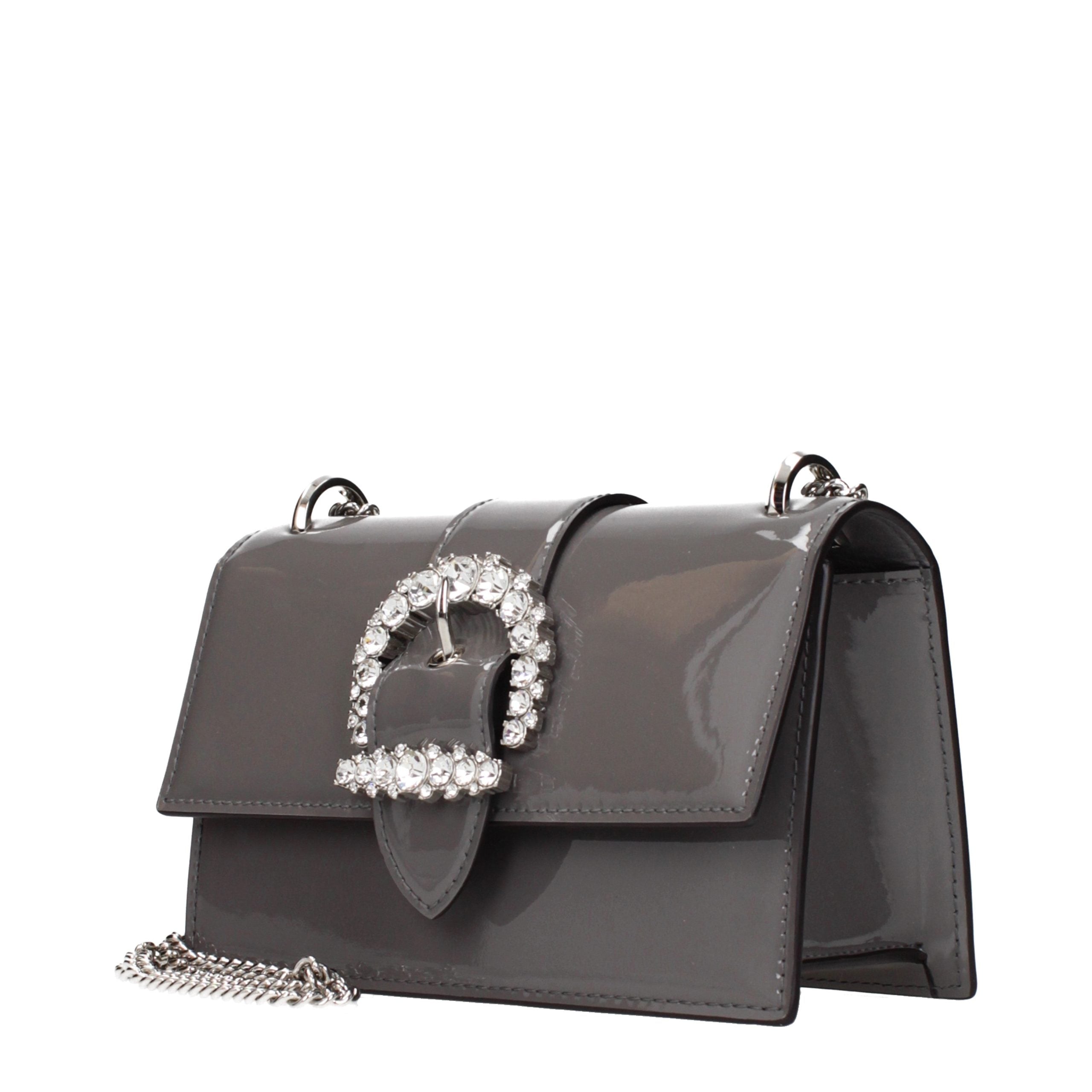 Elevate your style with the Jimmy Choo Gray Leather Shoulder Bag, a masterpiece of patent leather craftsmanship that embodies timeless luxury and sophistication.
