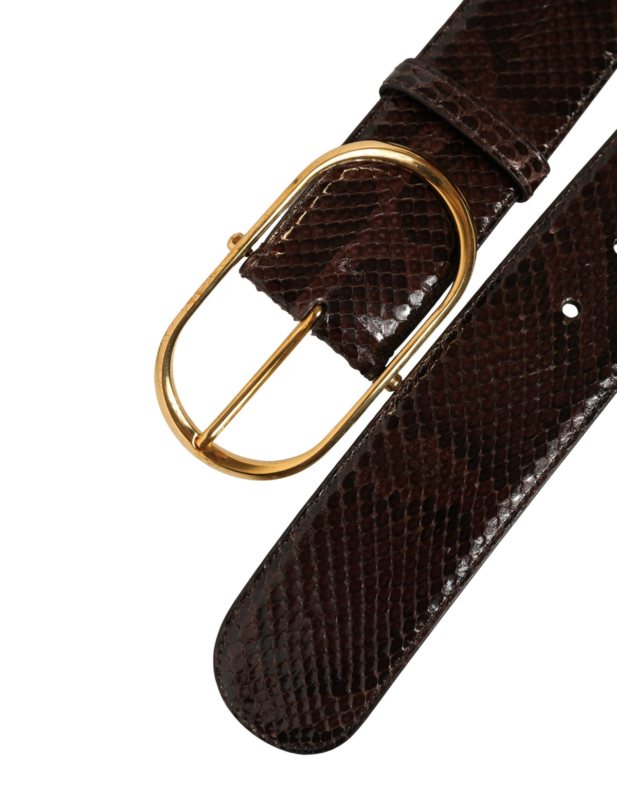 Elevate your style with the Dolce & Gabbana Brown Python Leather Gold Metal Buckle Belt, a masterpiece of Italian craftsmanship that embodies luxury and sophistication.