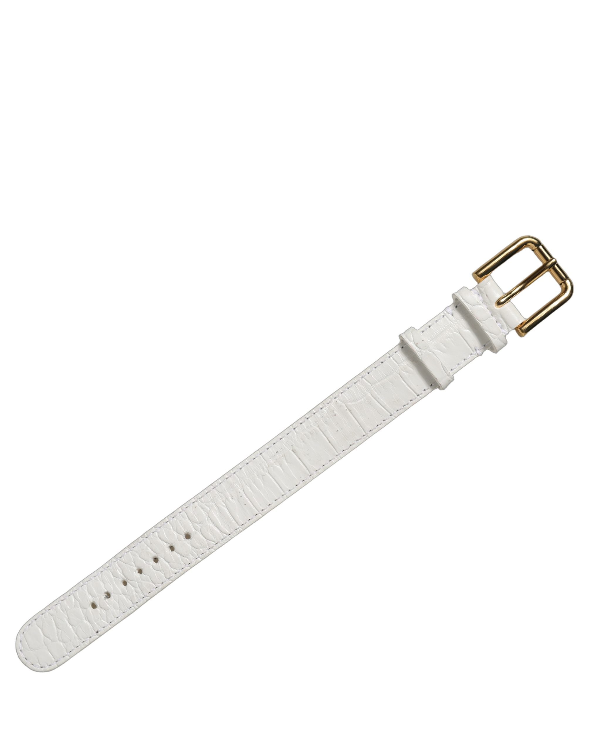 Dolce & Gabbana White Embossed Leather Gold Buckle Bracelet