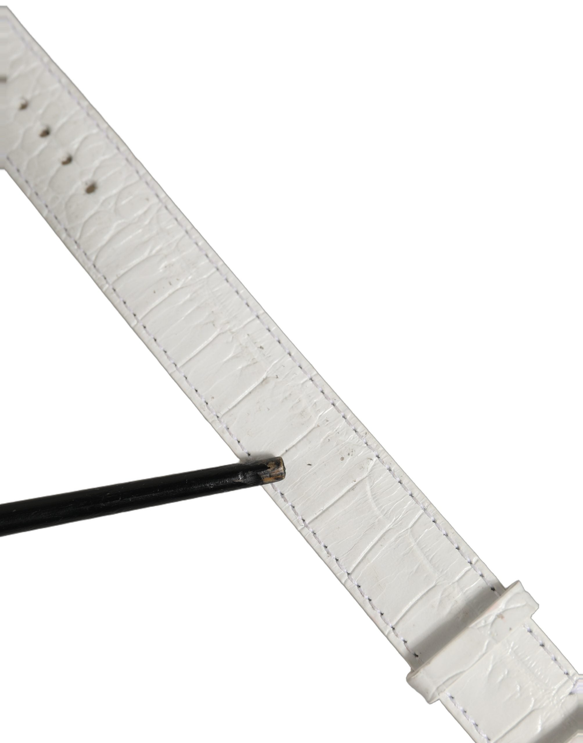 Dolce & Gabbana White Embossed Leather Gold Buckle Bracelet