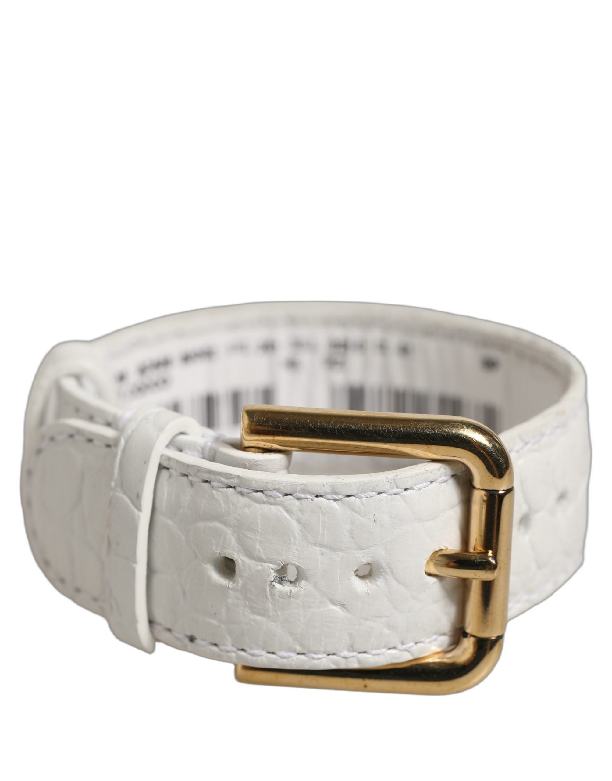 Dolce & Gabbana White Embossed Leather Gold Buckle Bracelet