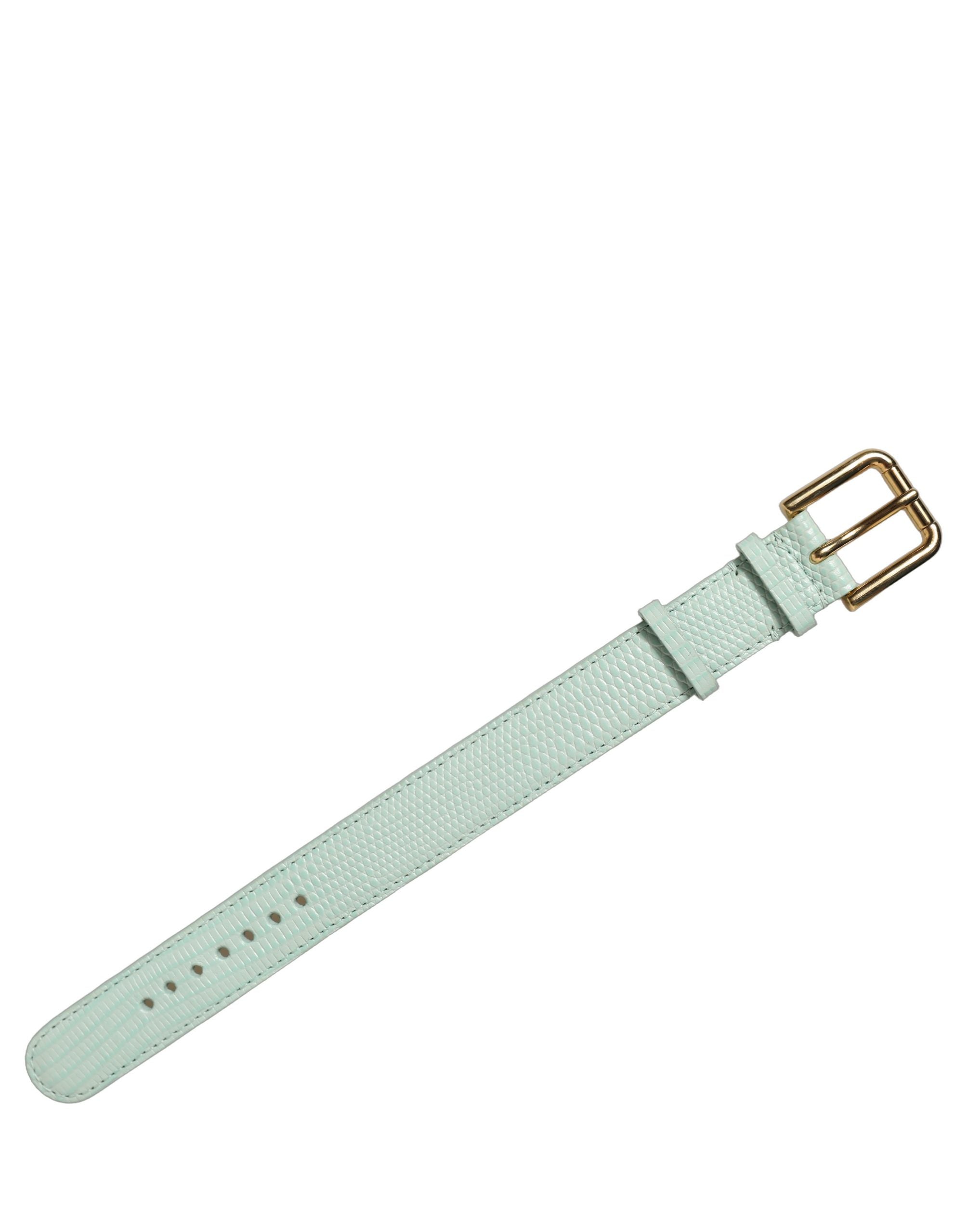 Dolce & Gabbana Green Textured Leather Gold Buckle Bracelet