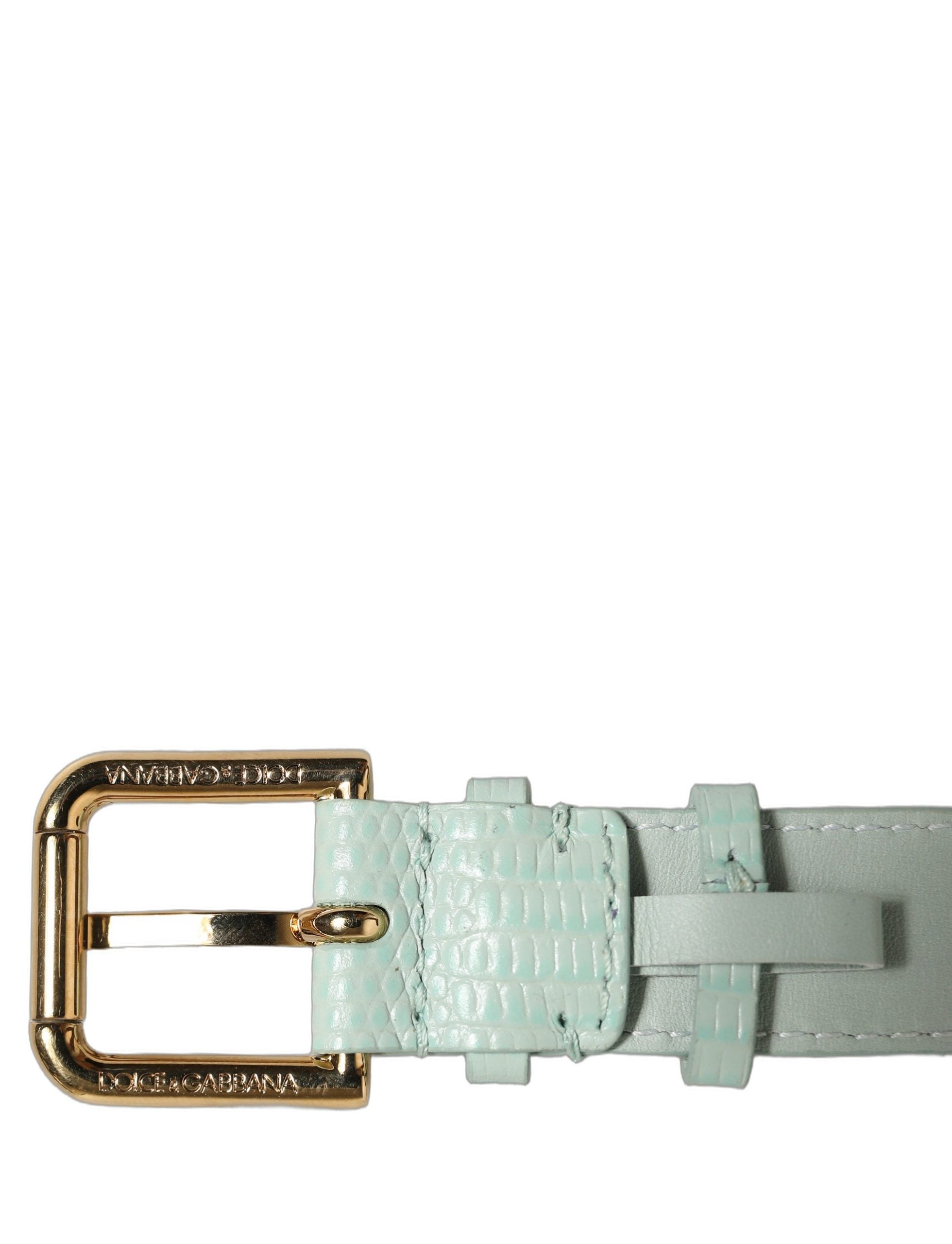 Dolce & Gabbana Green Textured Leather Gold Buckle Bracelet