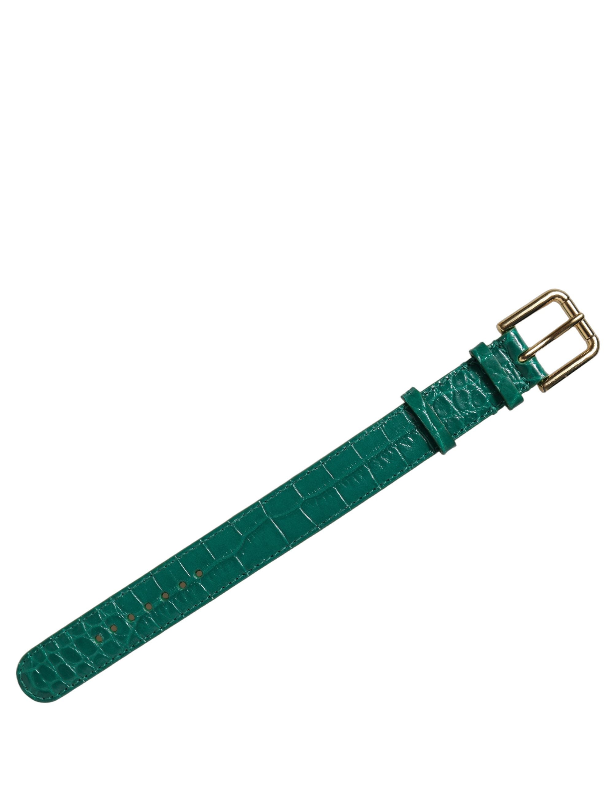 Dolce & Gabbana Green Embossed Leather Gold Buckle Bracelet