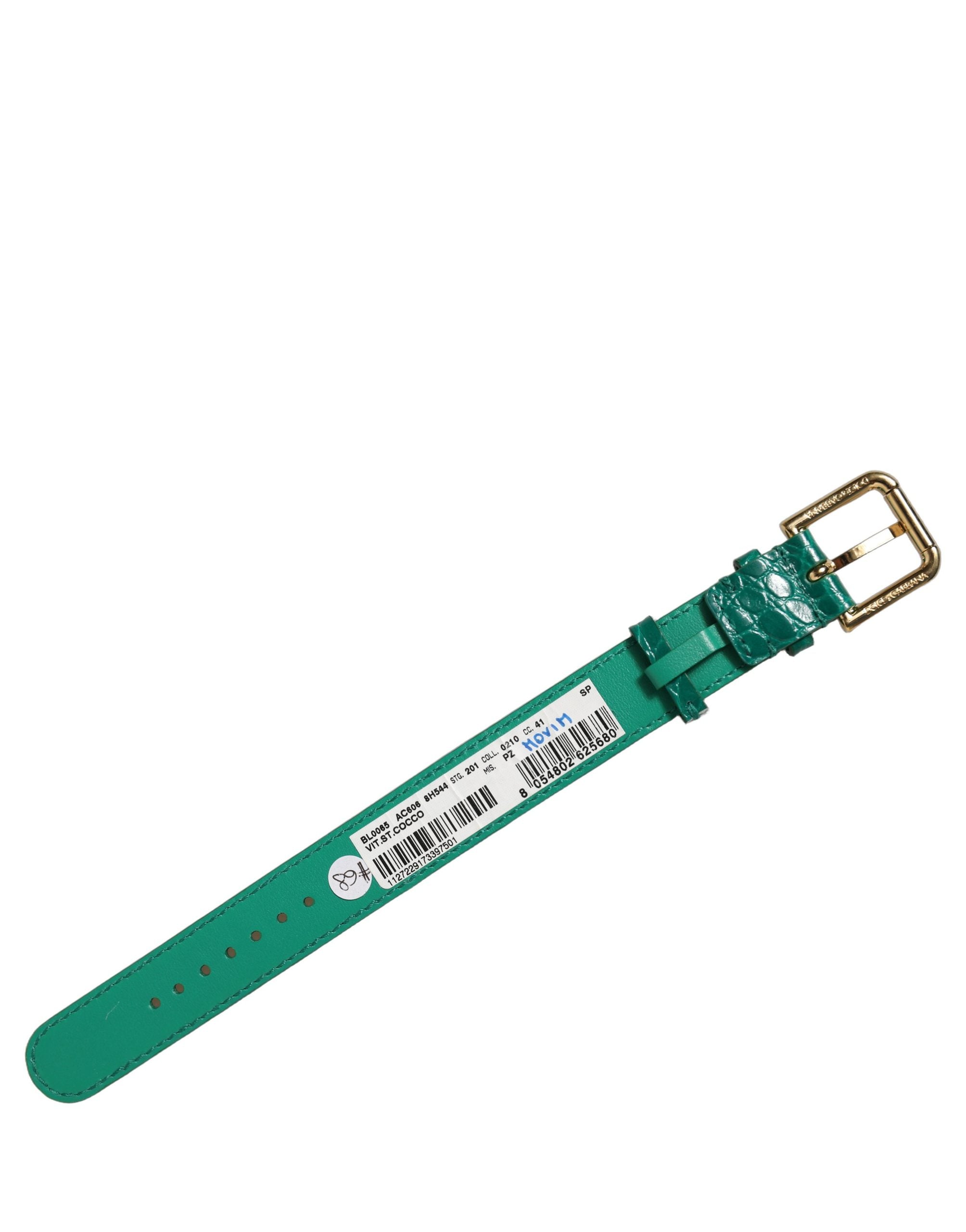 Dolce & Gabbana Green Embossed Leather Gold Buckle Bracelet