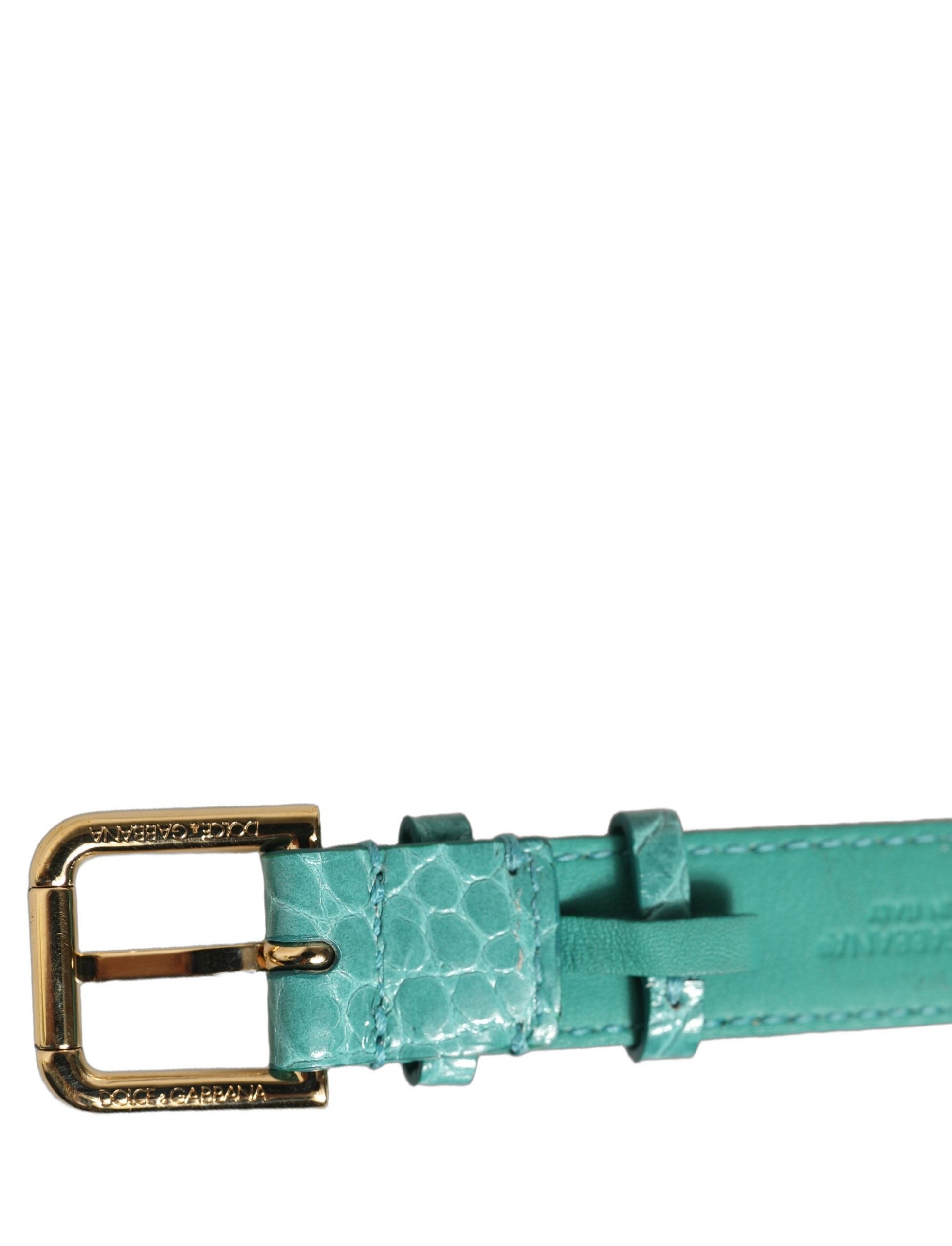 Dolce & Gabbana Blue Embossed Leather Gold Buckle Bracelet