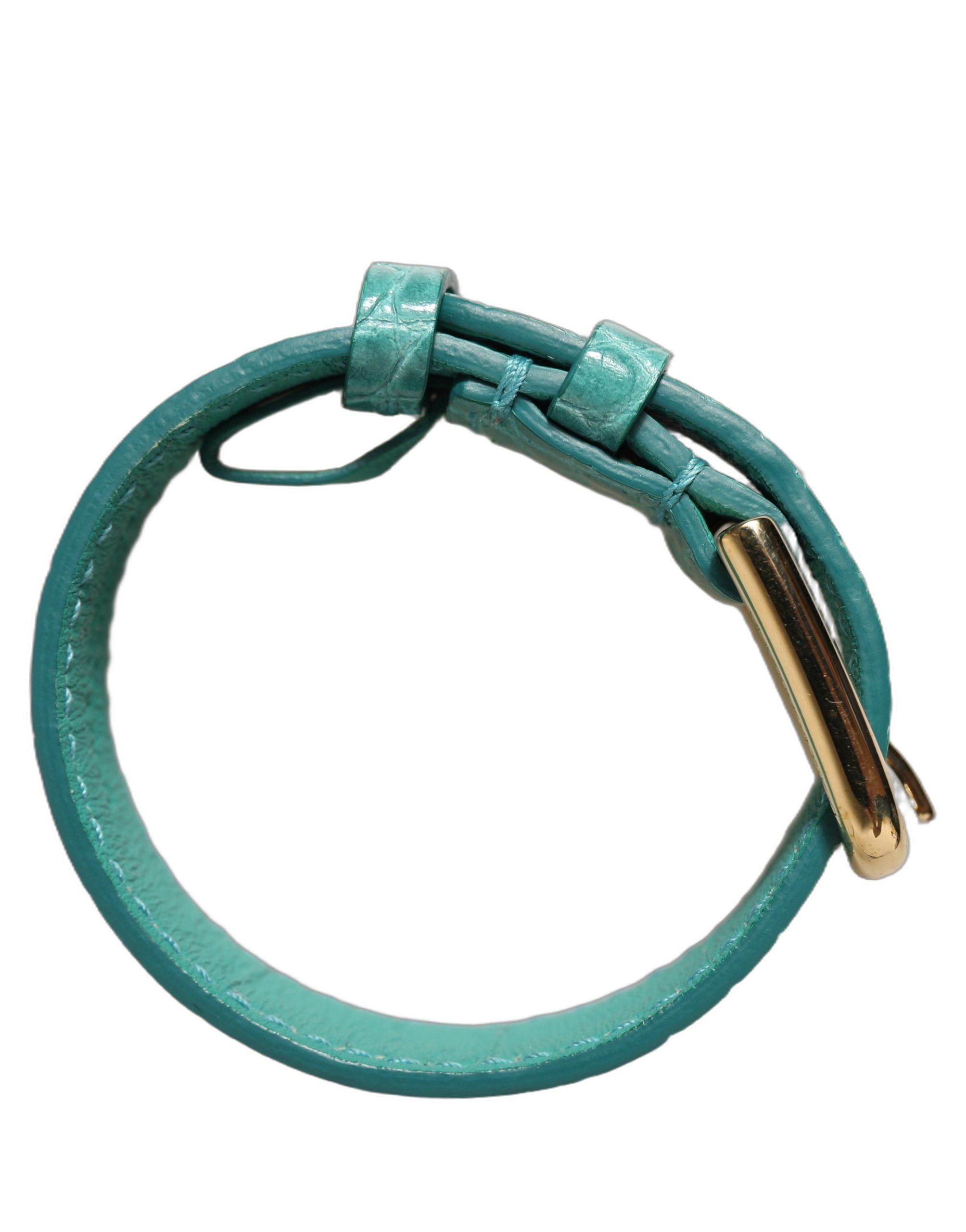 Dolce & Gabbana Blue Embossed Leather Belt Strap Bracelet