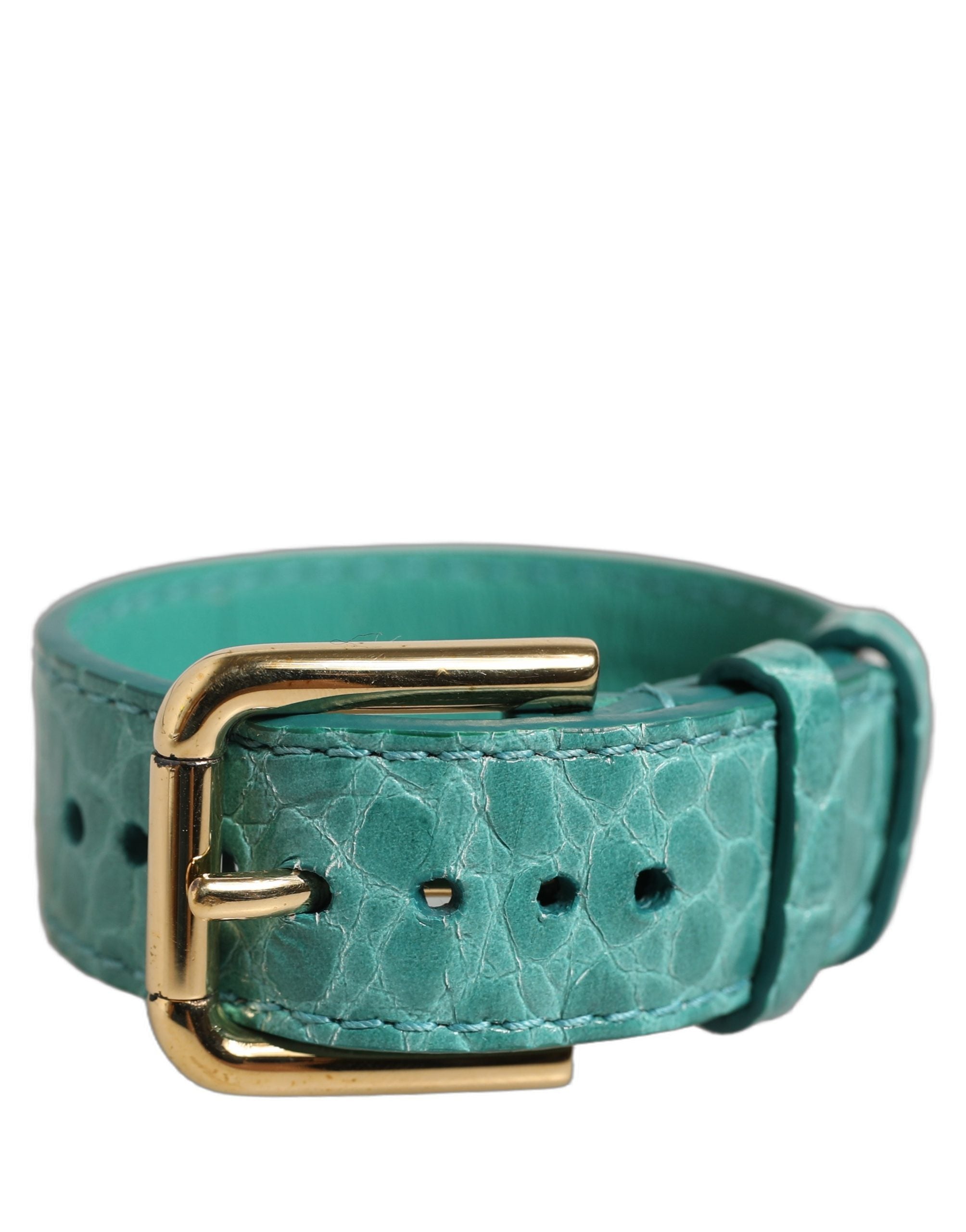 Dolce & Gabbana Blue Embossed Leather Gold Buckle Bracelet