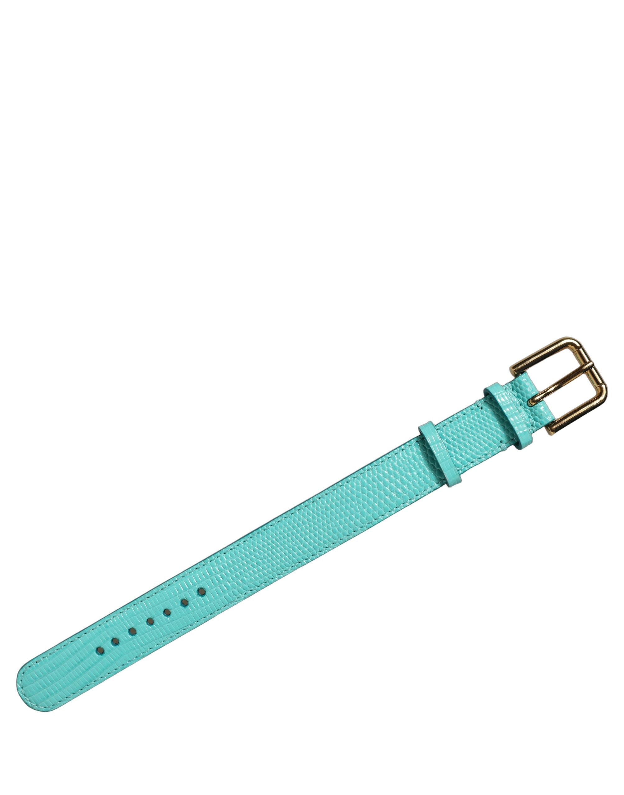 Dolce & Gabbana Blue Textured Leather Gold Buckle Bracelet