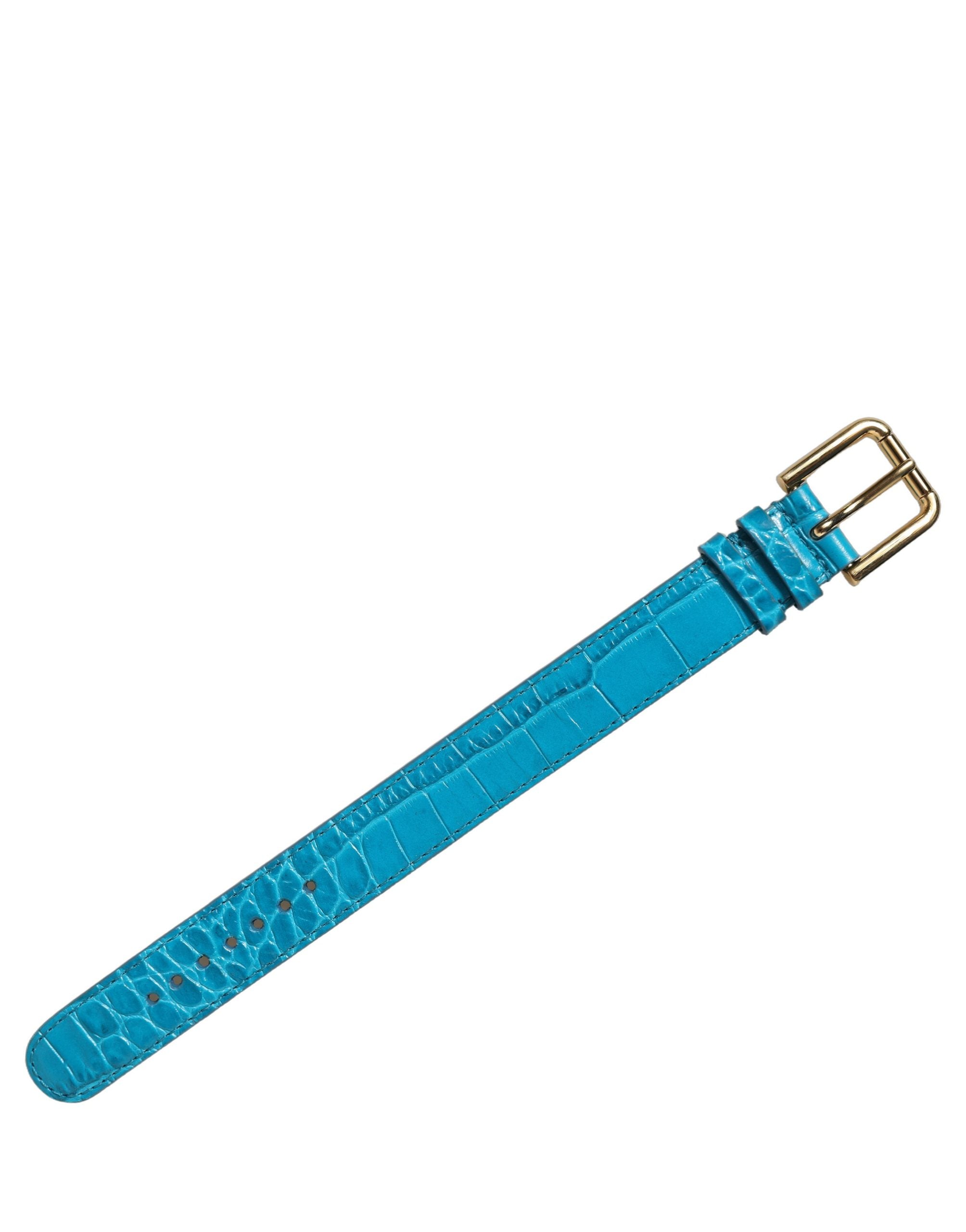 Dolce & Gabbana Blue Croc-Embossed Leather Bracelet of Elegance