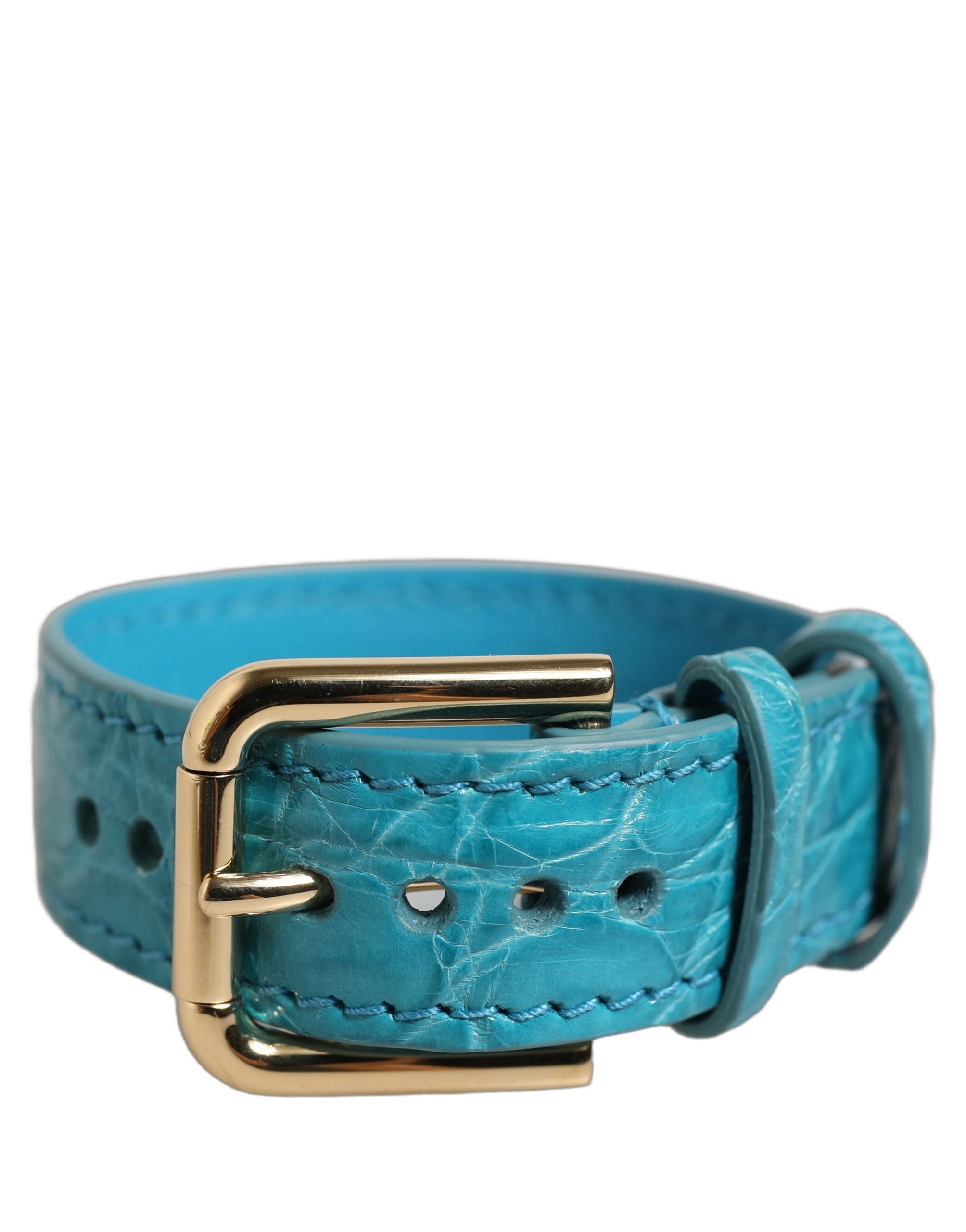 Dolce & Gabbana Turquoise Caiman Leather Gold Buckle Bracelet