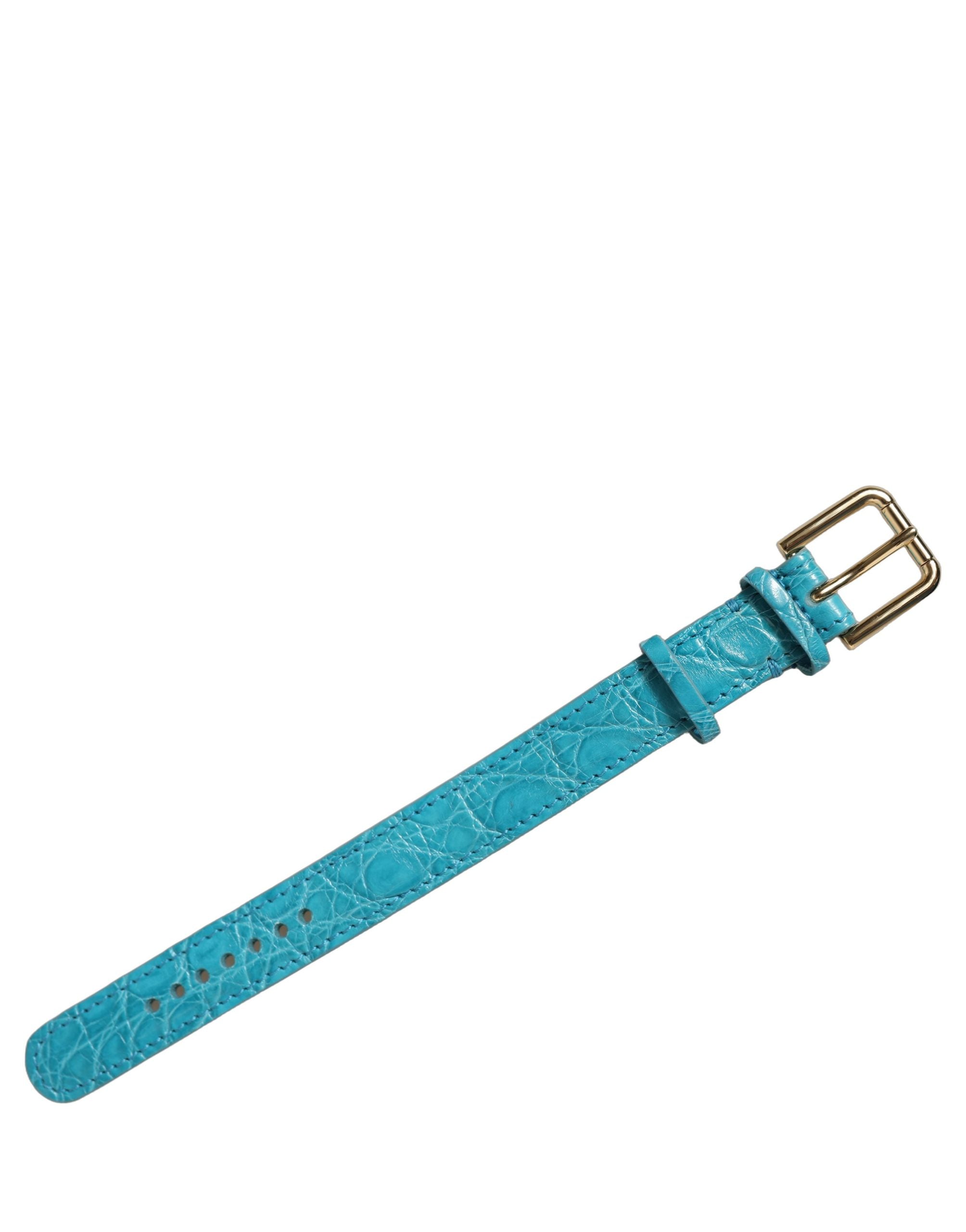 Dolce & Gabbana Turquoise Caiman Leather Gold Buckle Bracelet