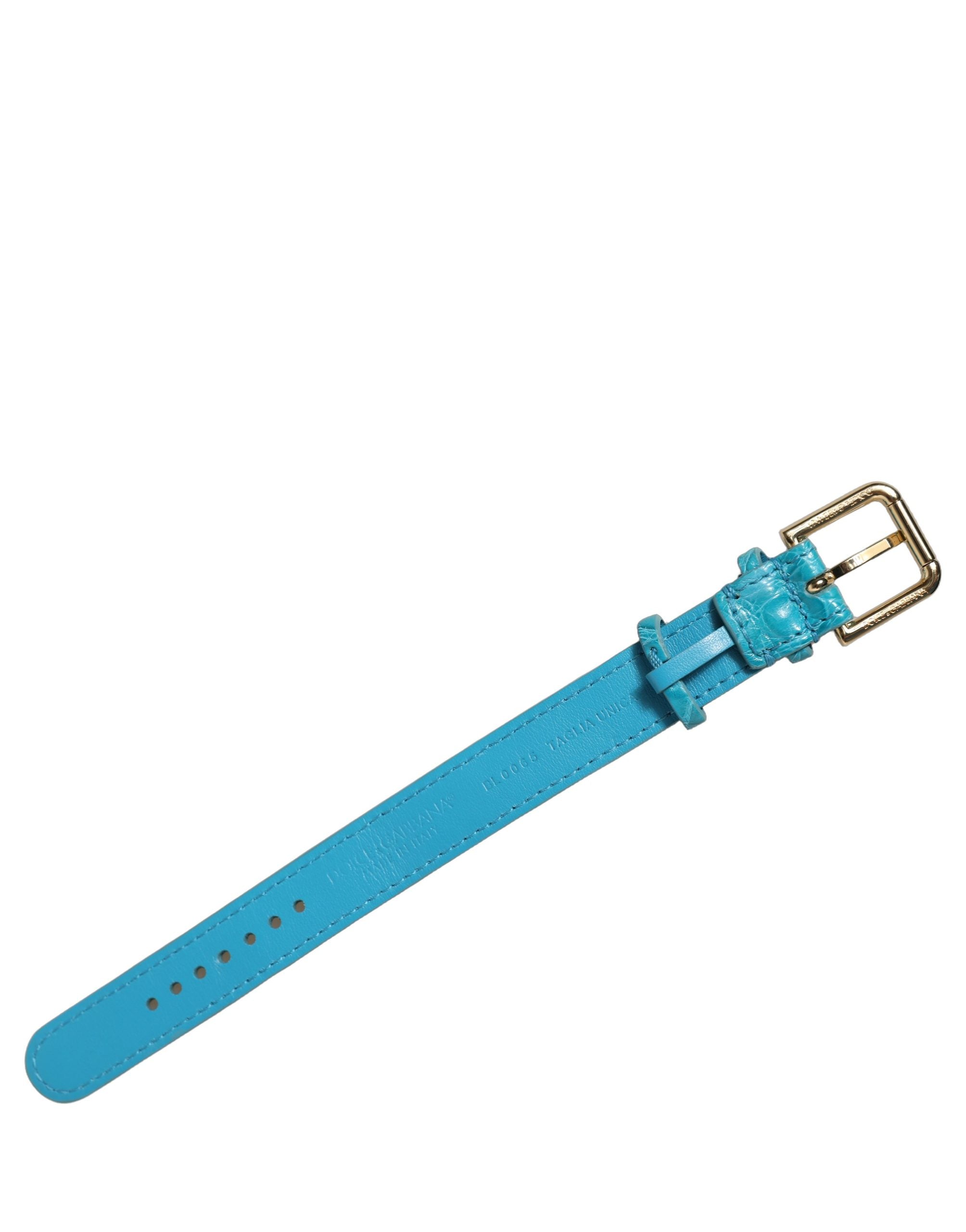 Dolce & Gabbana Turquoise Caiman Leather Gold Buckle Bracelet